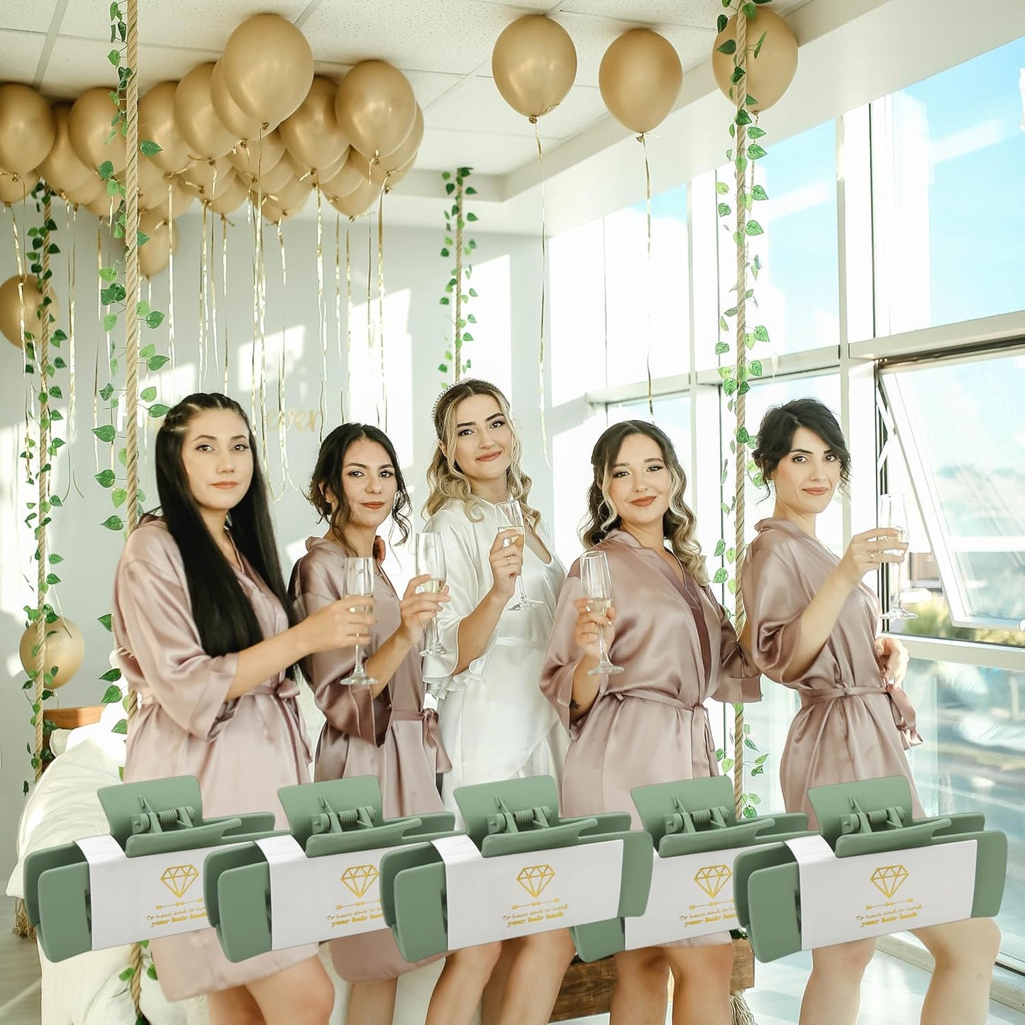 Bridesmaid Scrunchies Proposal Gifts 4.1inch square Hair Claws Bachelorette Hair Clip heart sunglasses Girls gift for Wedding Party Favors (Sage Green)