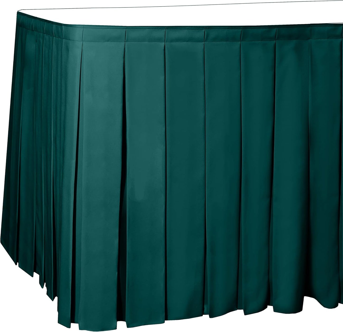 Ultimate Textile Pleat Polyester Fabric Table Skirt - Machine Washable Flame Resistant with Clips for Events, Weddings & Trade Shows, Cut & Sewn in Paterson, NJ - Teal, 17' Box Pleat