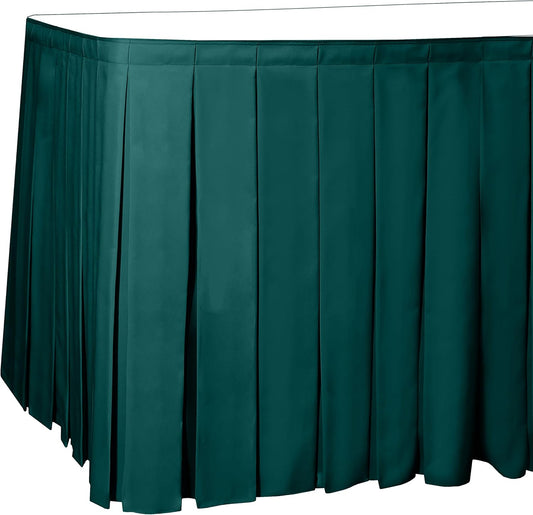 Ultimate Textile Pleat Polyester Fabric Table Skirt - Machine Washable Flame Resistant with Clips for Events, Weddings & Trade Shows, Cut & Sewn in Paterson, NJ - Teal, 21' Box Pleat