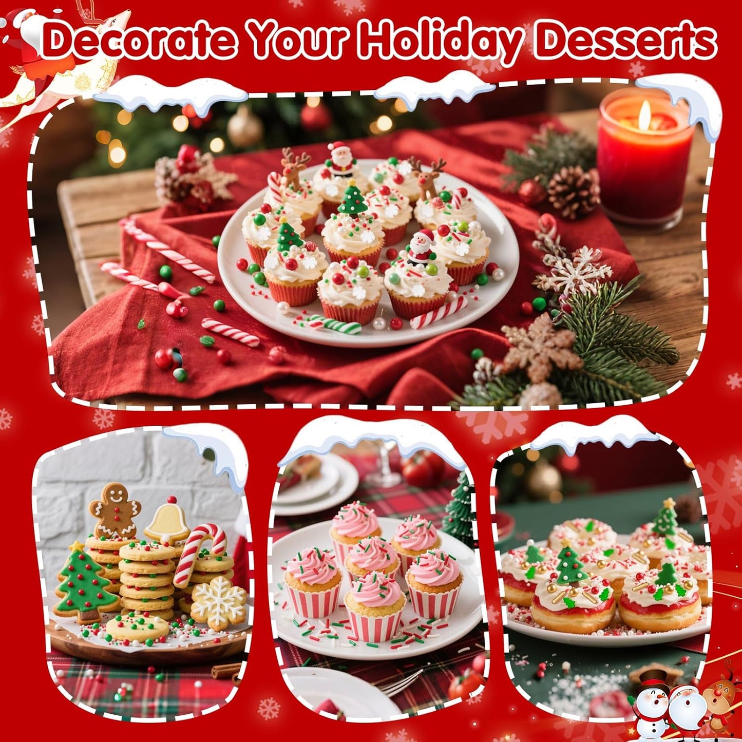 Christmas Snowy Night Sprinkles for Cake Decorating,130g White Snowflake and Red White Green Pearls and Jimmies Mix,Edible Sugar Holiday sprinkle for Cupcake Toppers, Cookie, Ice Cream Decorations Christmas Party