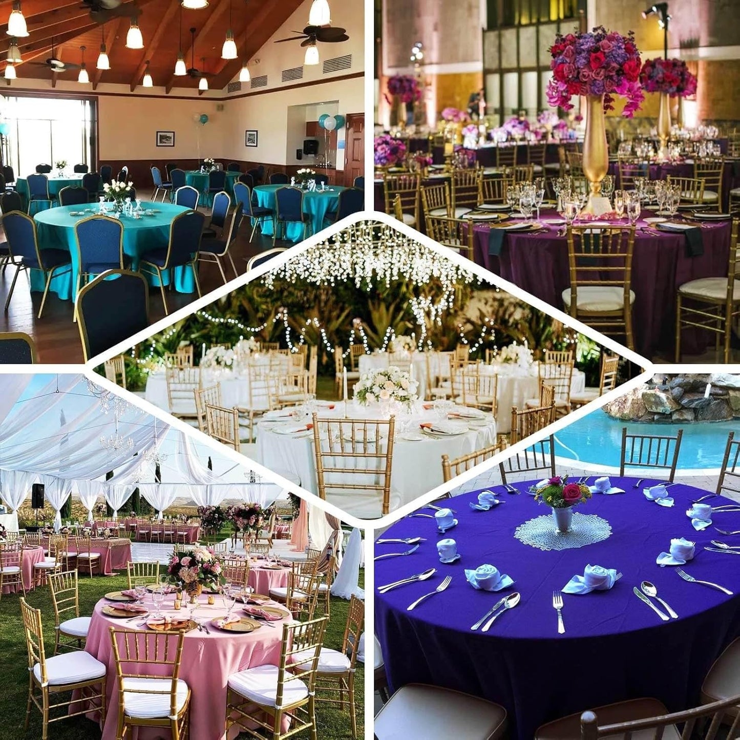 Efavormart Round Tablecloth, 132 Inch Stain & Wrinkle Resistant Washable Table Cloth, Decorative Polyester Fabric Table Cover for Banquet, Wedding, Dining- Burgundy