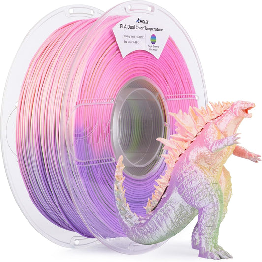 AMOLEN 3D Printer Filament, Dual Color Temp Change Purple Green to Pink Yellow PLA Filament 1.75mm, Heat Color Change with Temperature, Dimensional Accuracy +/- 0.02mm, 1KG, Fits Most FDM Printers