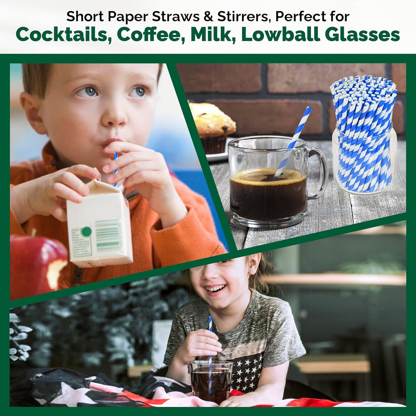 5.75 inch Blue/White Striped Paper Straws & Stirrer Sticks 500 Counts, for Cocktail, Coffee, Bars and Restaurants, Disposable