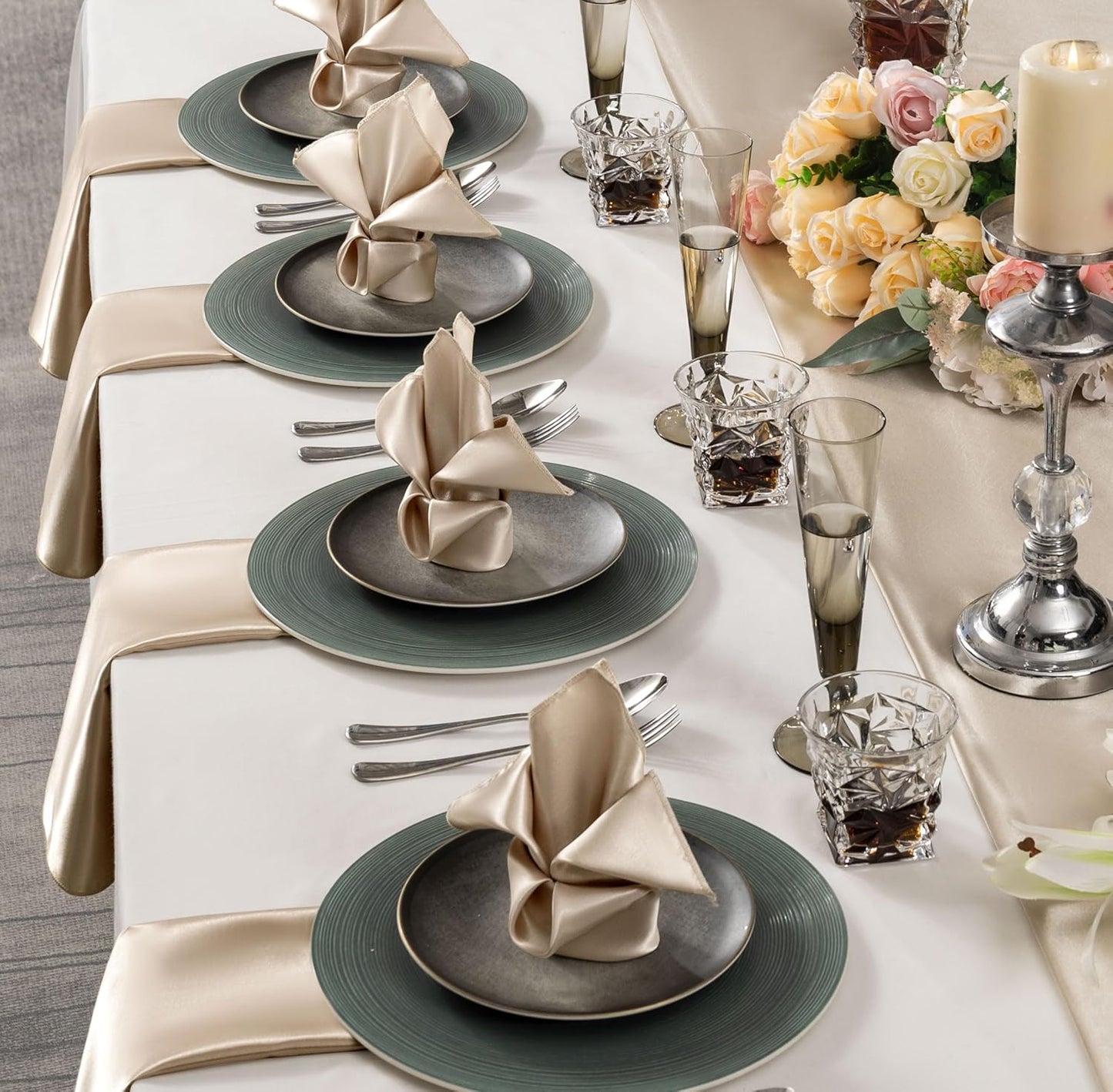 36 Pack Square Satin Dinner Napkins, 16x16 Inches Silky Soft Smooth Table Cloth Napkins for Restaurant Weddings Banquet Party Decoration, Khaki