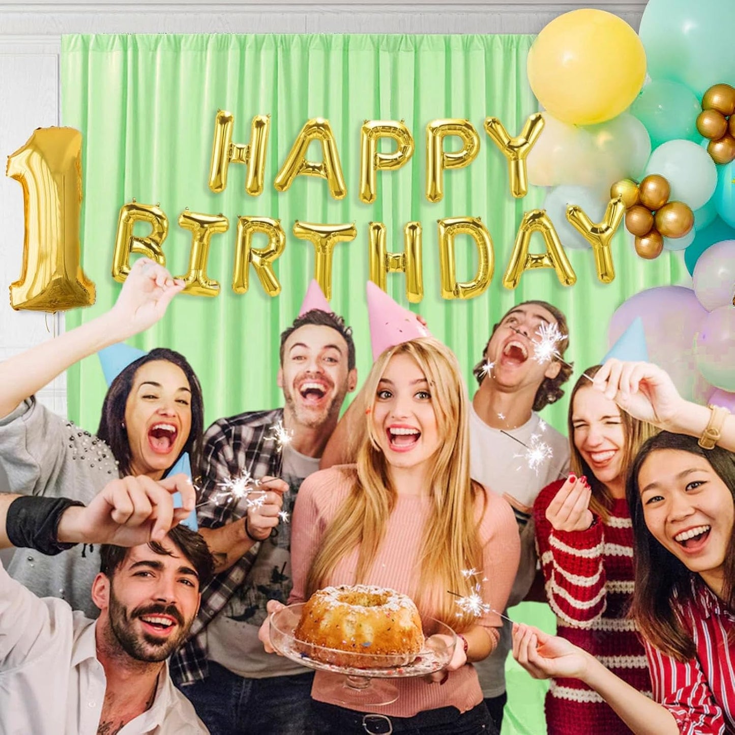 10 x 7 Feet Light Green Backdrop Curtain for Partie, Background Curtains for Photoshoot, Birthday, Wedding, Halloween, Thanksgiving, Christmas, New Year Party Decorations 5Ft x 7Ft, 2 Panels