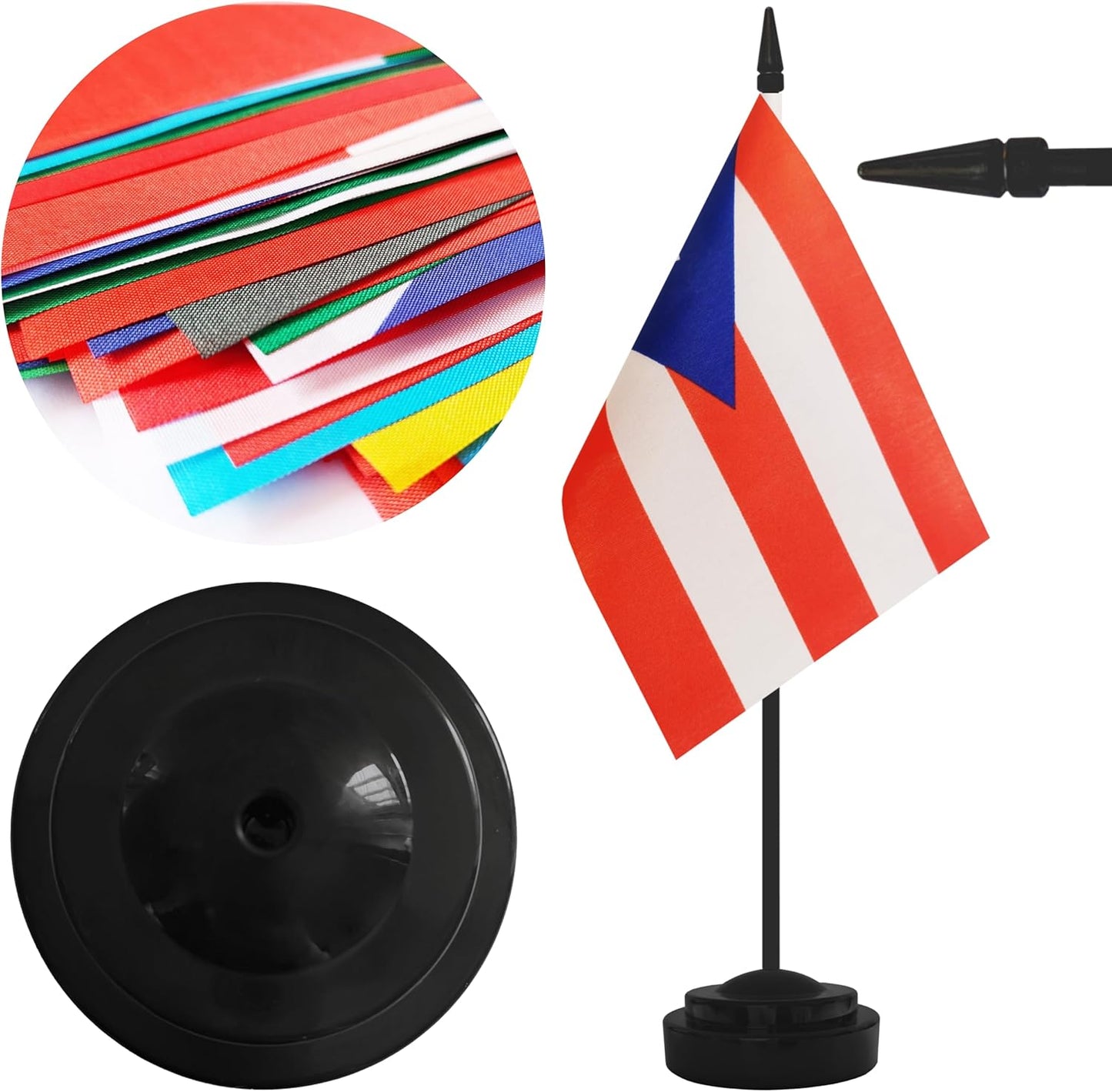 12 Pack Puerto Rico Desk Flags, Puerto Rican Desktop Flag, Small Miniature Office Flags with 12" Black Pole and Black Base, Offices, Classroom, Home, Festival Decoration (Puerto Rico)