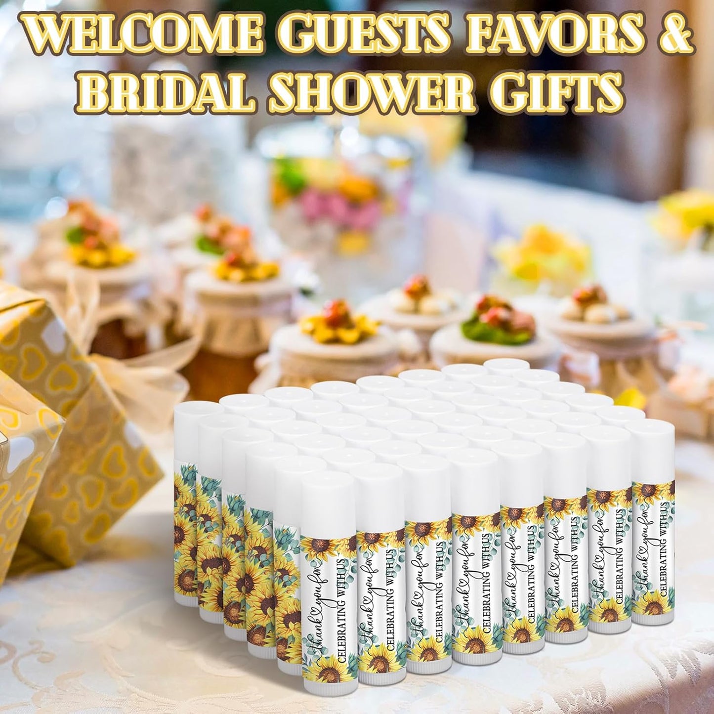 50 Pcs Sunflower Wedding Bridal Shower Gifts Bulk Floral Lip Balm Baby Shower Party Favors Thank You Appreciation Gifts for Women Tea Bachelorette Party