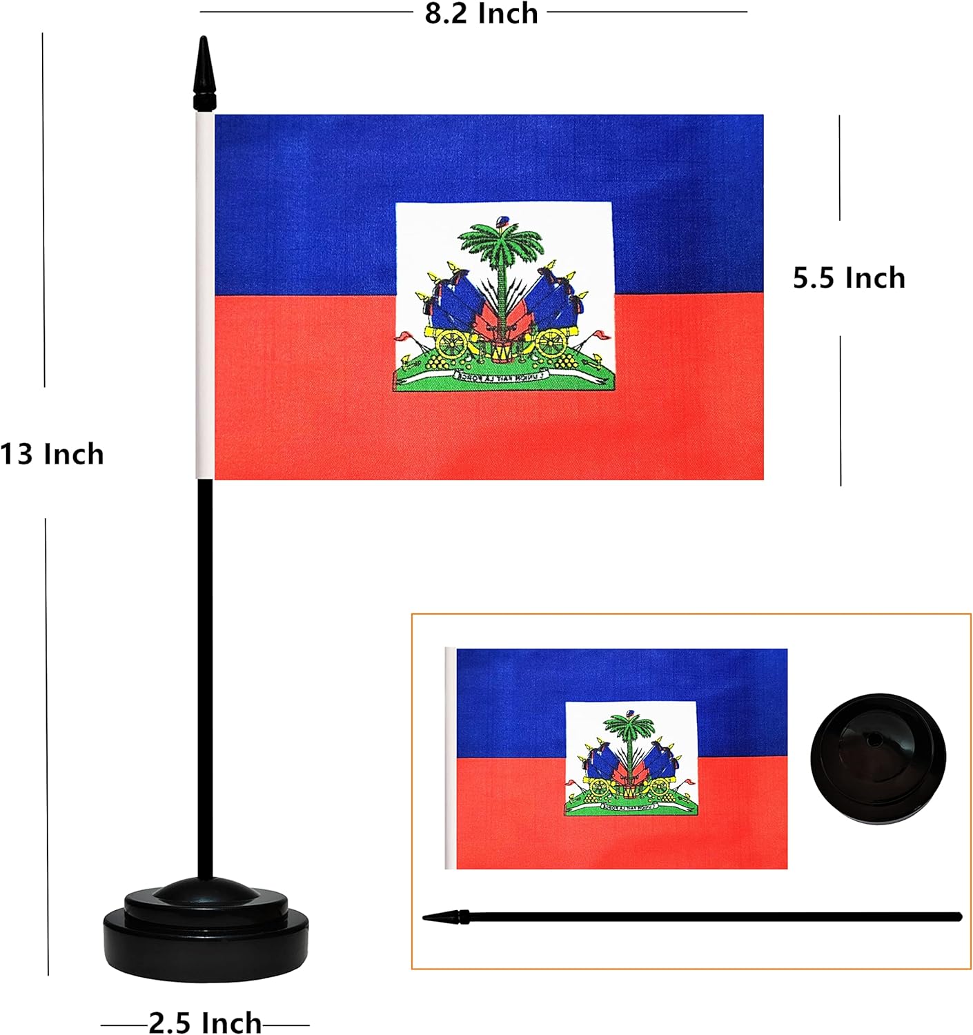 12 Pack Haiti Desk Flags Set, Haitian Small Mini Table Office Flags With 12" Solid Black Pole, Black Base and Spear Top, Miniature Desktop Flag, Home Decoration, Office Decoration, Festival