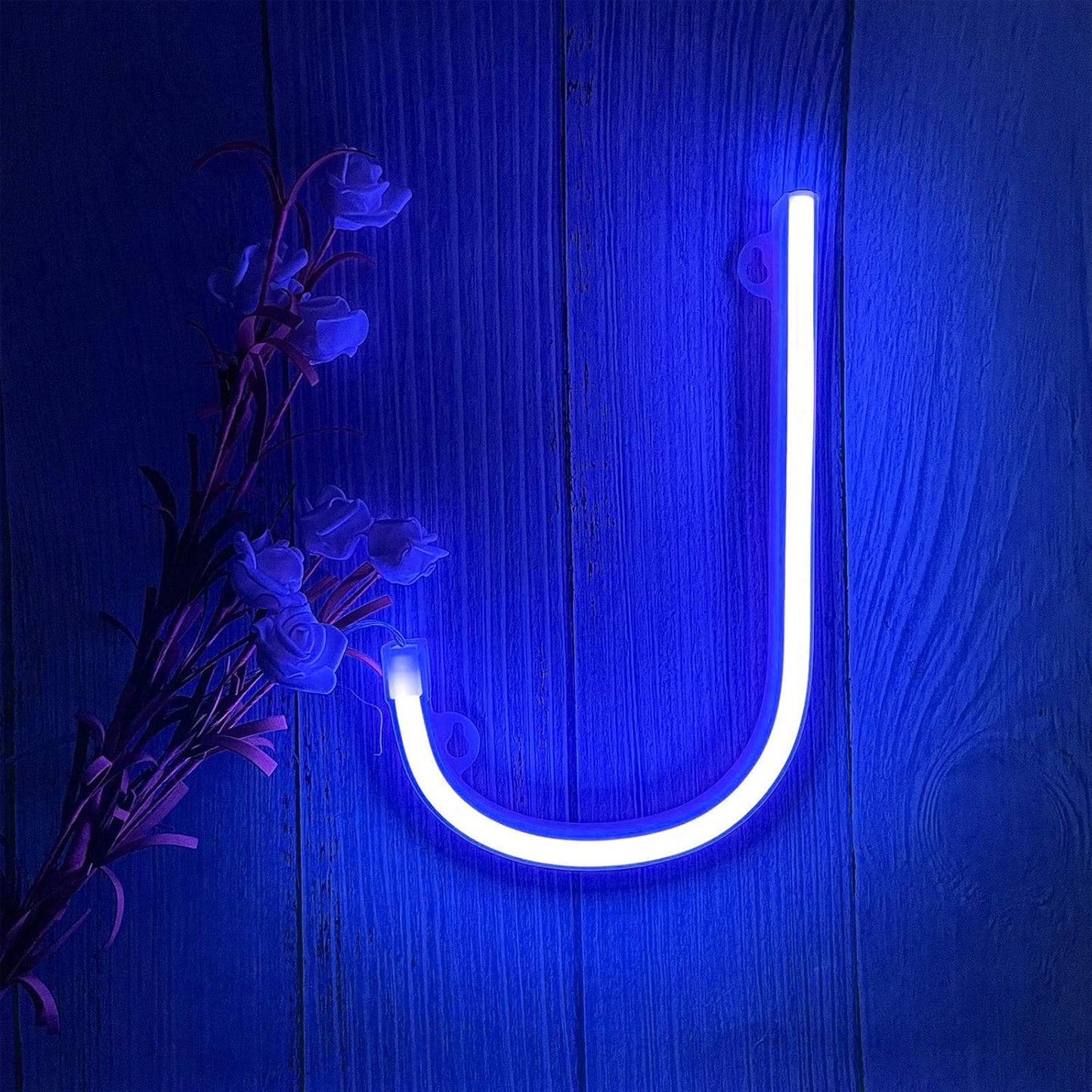ENUOLI LED Blue Neon Letter Signs Night Light Battery or USB Operated LED Marquee Letters Neon Art Decorative Lights Wall Decor for Children Baby Room Christmas Wedding Party Decoration(J)
