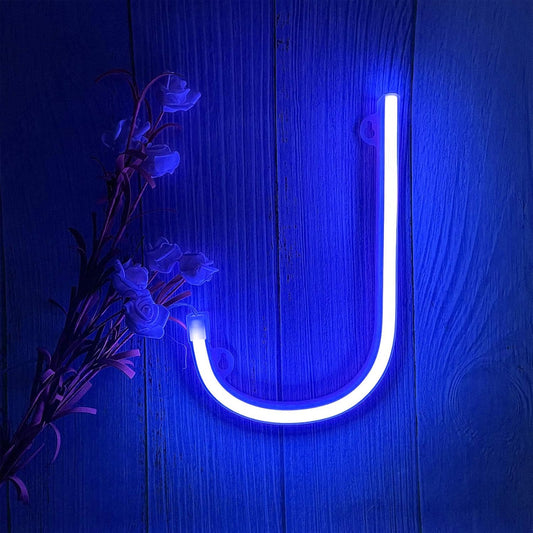 ENUOLI LED Blue Neon Letter Signs Night Light Battery or USB Operated LED Marquee Letters Neon Art Decorative Lights Wall Decor for Children Baby Room Christmas Wedding Party Decoration(J)