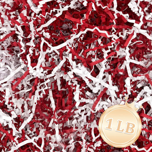 Zankubom 1 LB Crinkle Cut Paper Shred Filler Great for Gift Wrapping, Basket Fillers, Birthday, Gift Wrapping, Anniversary, Halloween Christmas Party Decor Filling Supplies Red White