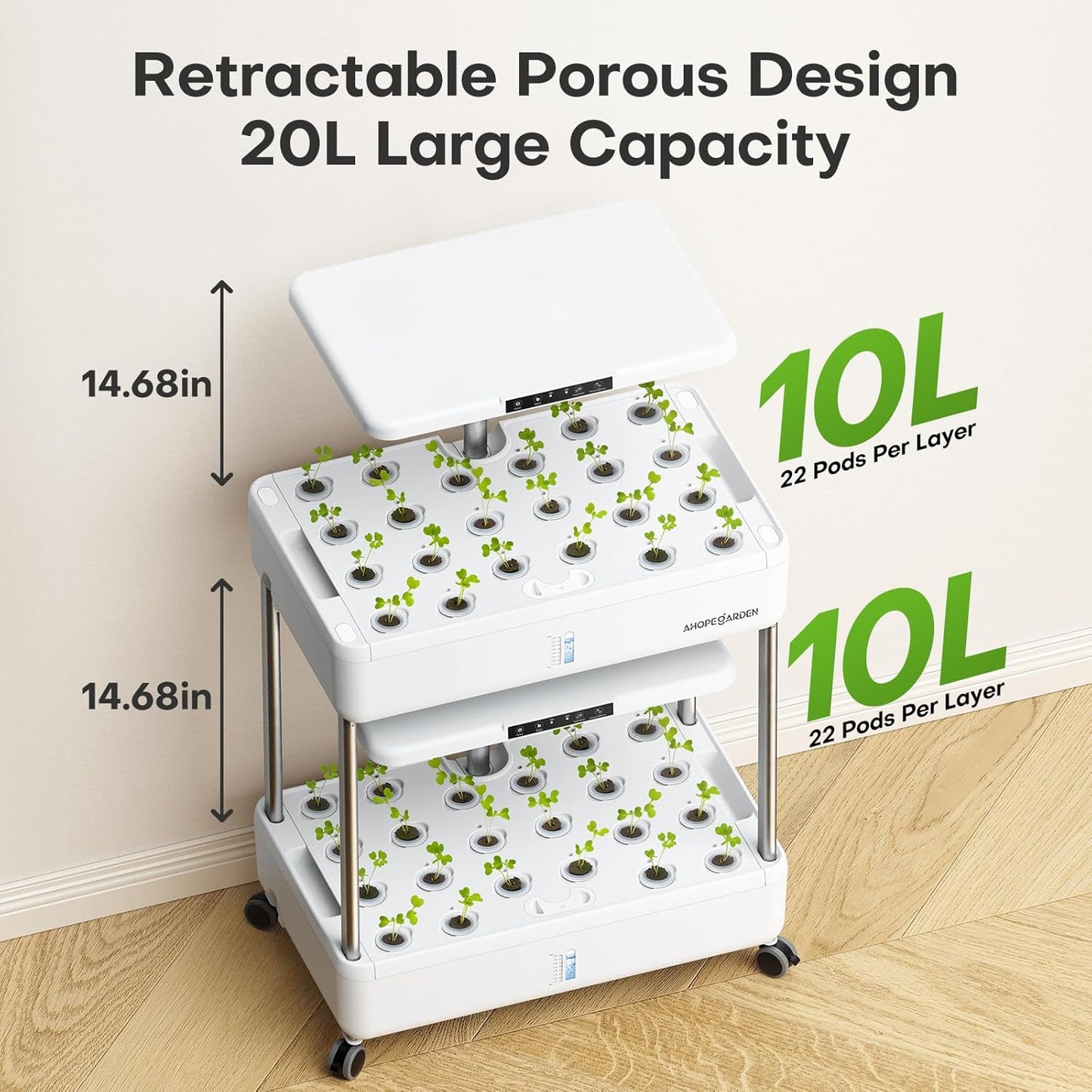 Ahopegarden Hydroponics Growing System Indoor Garden, 44 Pods Plant Herb Garden Germination Kit with LED Grow Light, 20L Double-Layer Large Capacity Hydrophonic Planter Grower for Vegetable Fruit