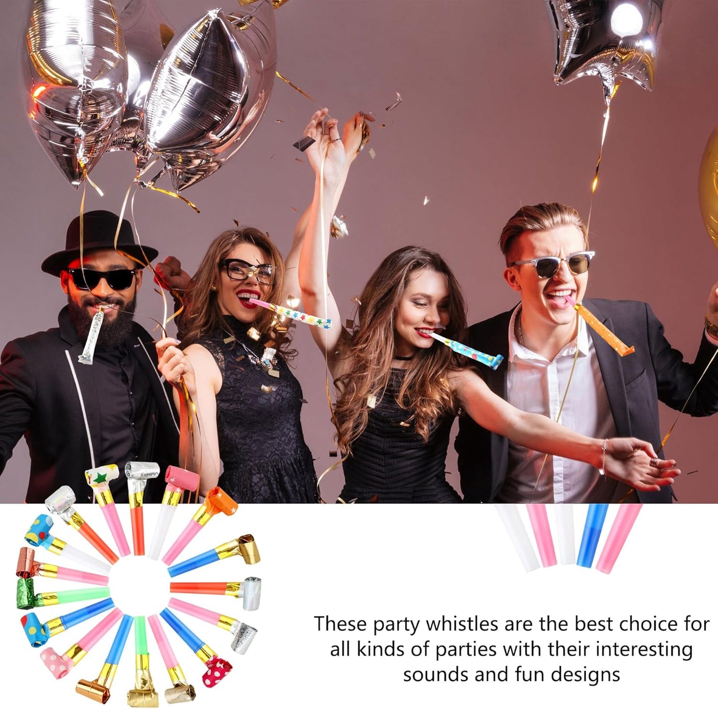 160 Pack Party Blowouts Noisemakers Colorful Party Whistles Blower Funny Birthday Blow Horns Bulk for Birthday New Years Party Favors