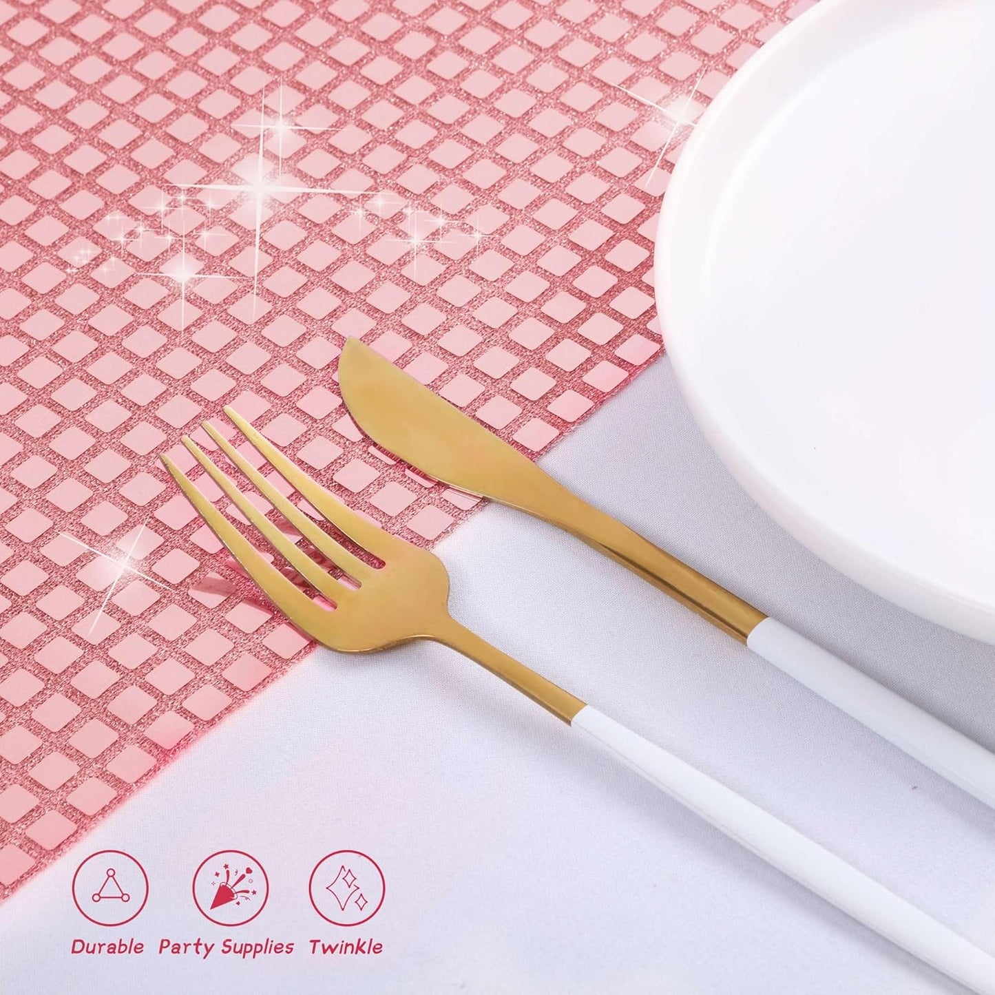 Durony 2 Pack Disco Table Runner 11 x 108 Inch Mirror Rose Gold Glitter Foil With Sparkle Sequin for Bachelorette, 70s, Cowgirl Party Decorations