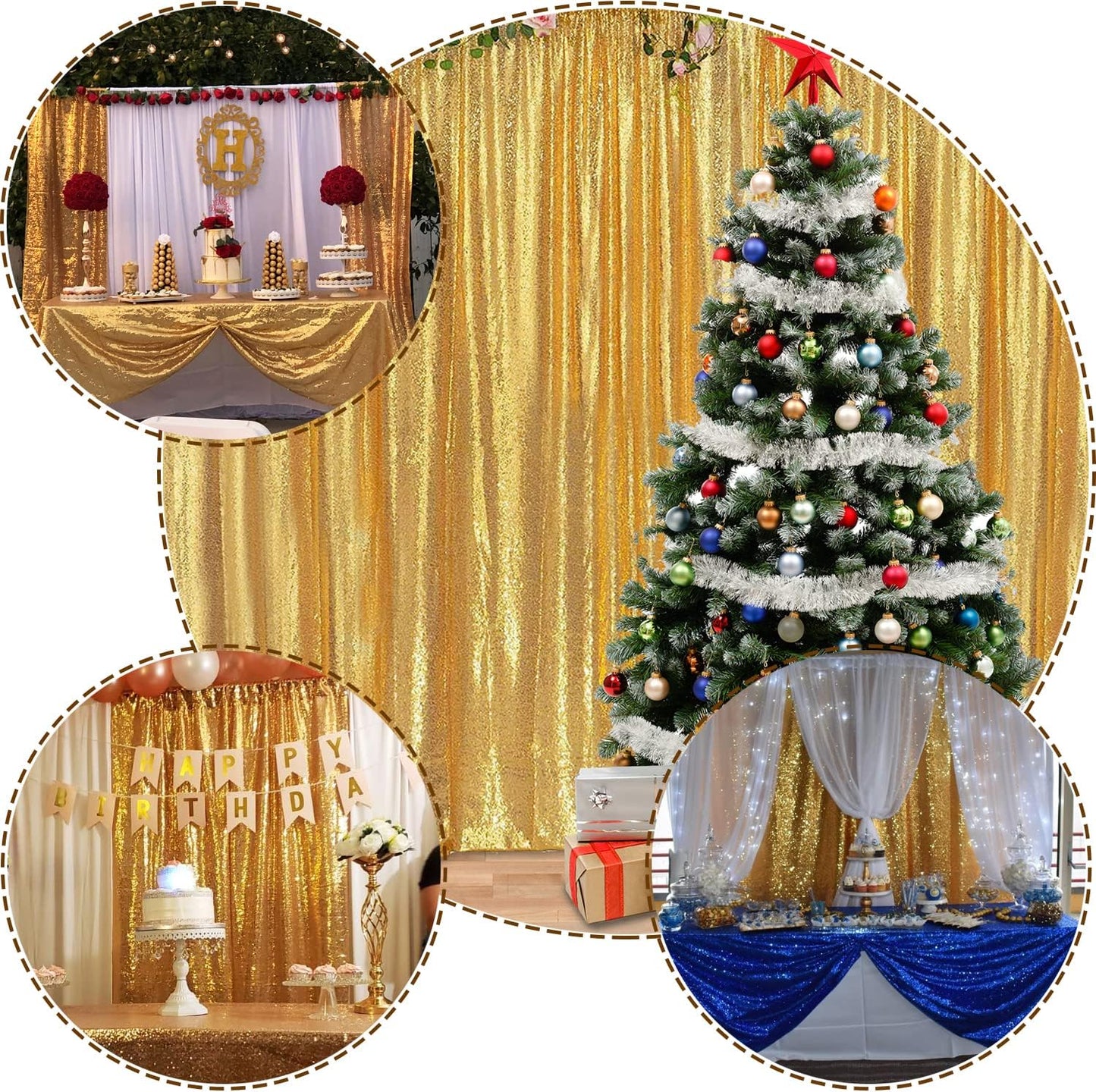 Gold Sequin Backdrop Curtains 4 Panels 2FTx8FT Wedding Photo Backdrop Glitter Birthday Bridal Party Curtains Sparkle Background Drapes Parties Decor Curtains