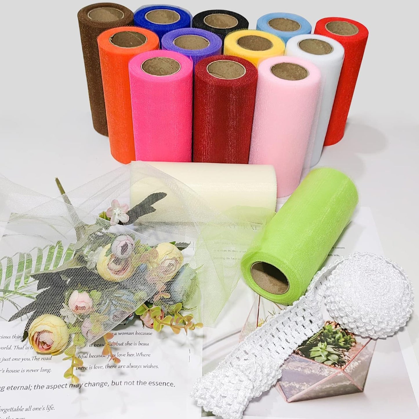 14 Colors Tulle Rolls 6” by 25 Yards(75 Feet) Rainbow Fabric Spool Tulles Ribbons for Tutu Skirt Table Skirt Party Wedding Decorations