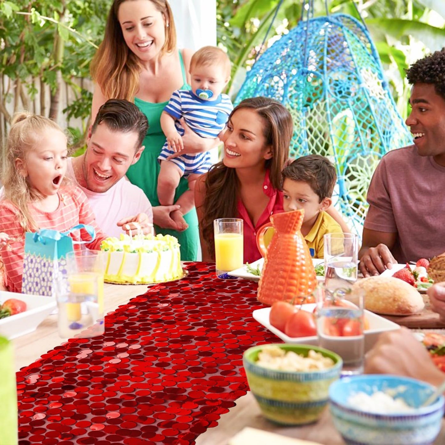 VHH Sequin Table Runner 12 x 108 inches Red Table Runner, Glitter Runner for Party Wedding Birthday, Party Spring Easter Rustic, Birthday Supplies Decorations (1 Pack).