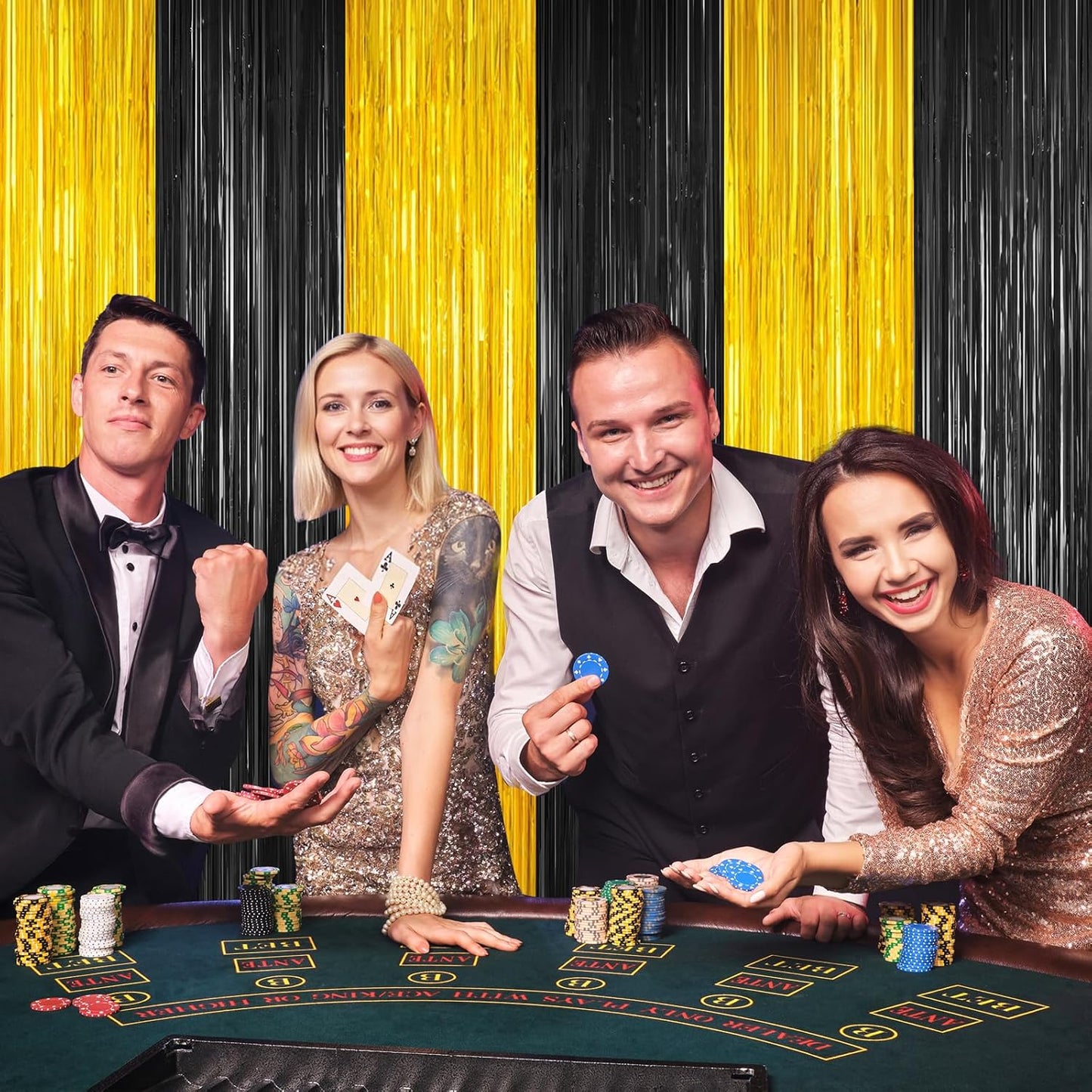 Black and Gold Party Streamers Decoration, 2Pack Graduation Tinsel Backdrop Party Decorations, Foil Fringe Backdrop for 2025 NYE/Anniversary/Farewell/Cocktail/Prom/EID/Birthdays Xmas Wedding Decors