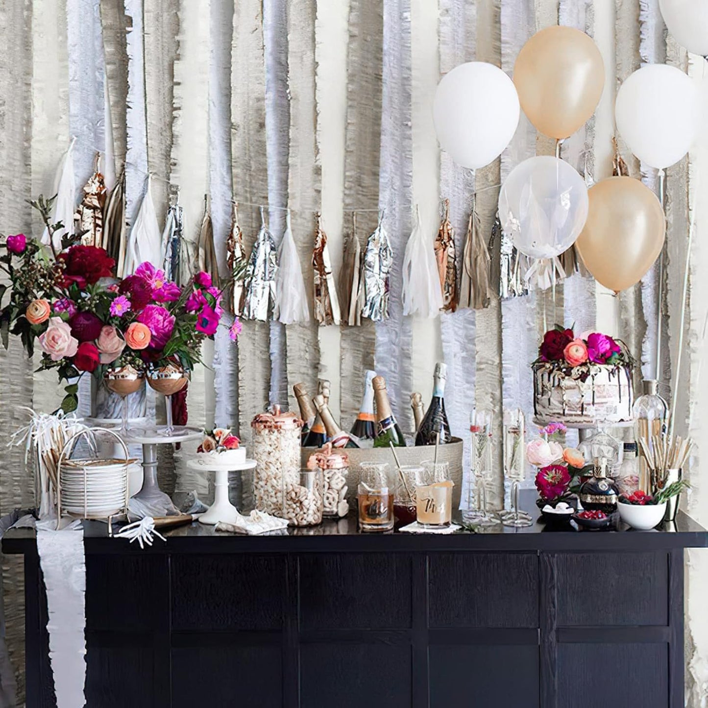 PartyWoo Silver Crepe Paper Streamers 4pcs 328ft Pack of Silver Crepe Paper for Wedding Bachelorette Birthday Baby Shower Bridal Shower Engagement Anniversary New Year Graduation Party Decorations