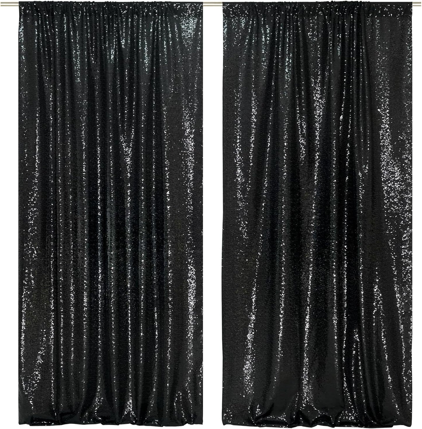 SquarePie Sequin Backdrop Curtain 8FT x 10FT Black Satin Backing Fabric Photography Background for Wedding Patry 4FT x 10FT 2 Panels