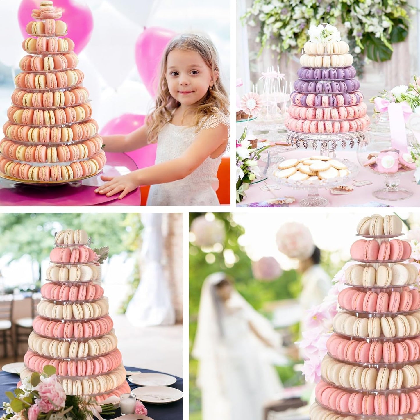 Macaron Tower Stand for Wedding Birthday Party, 4" - 13" Transparent Plastic Round Macaron Tower Display Stand Cupcake Cake Holder for Baby Shower Party Decor (10- Tiers)