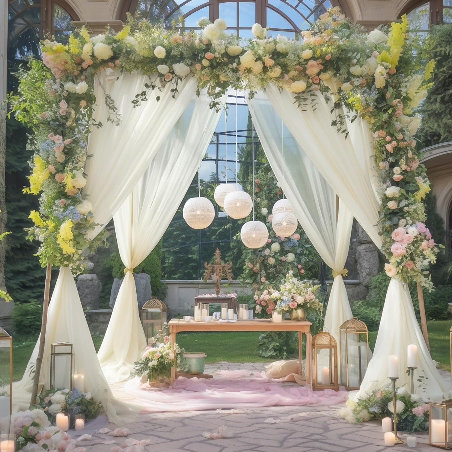 20x10 Ivory Tulle Backdrop Curtains for Parties, Sheer Backdrop Curtain Wedding Photo Background Drapes for Baby Shower Photography Birthday Party