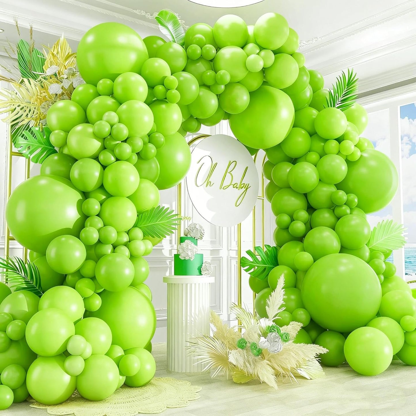 412pcs Lime Green Balloon Garland Arch Kit 18 12 10 5 Inch Different Sizes Matte Latex Balloons for Baby Shower Light Green Theme Birthday Summer Jungle Forest Party Decoration