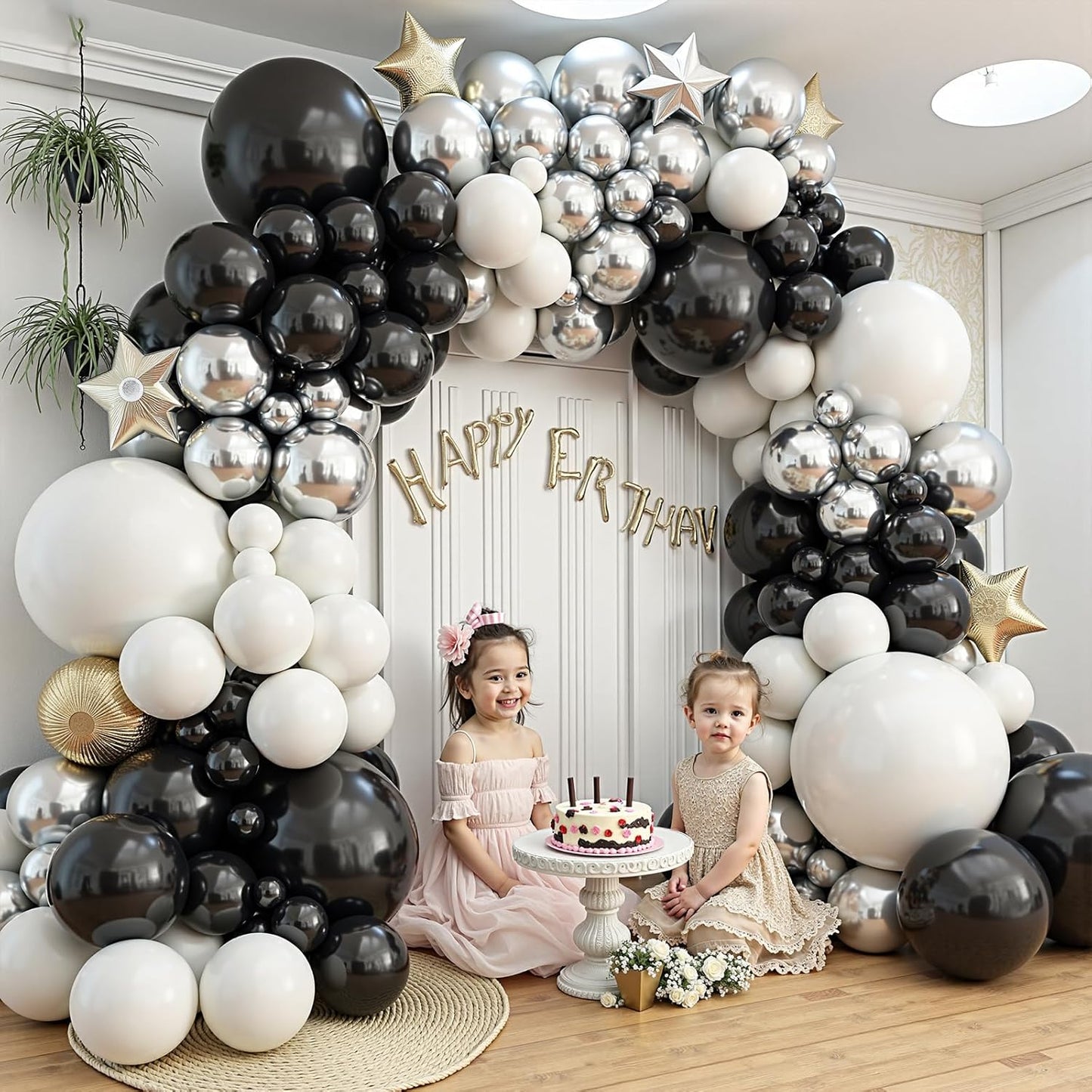 412Pcs Black and Silver White Balloon Arch Kit, 18 12 10 5 Inch Different Size Black and Silver White Balloons for Graduation Birthday Wedding Party Decorations