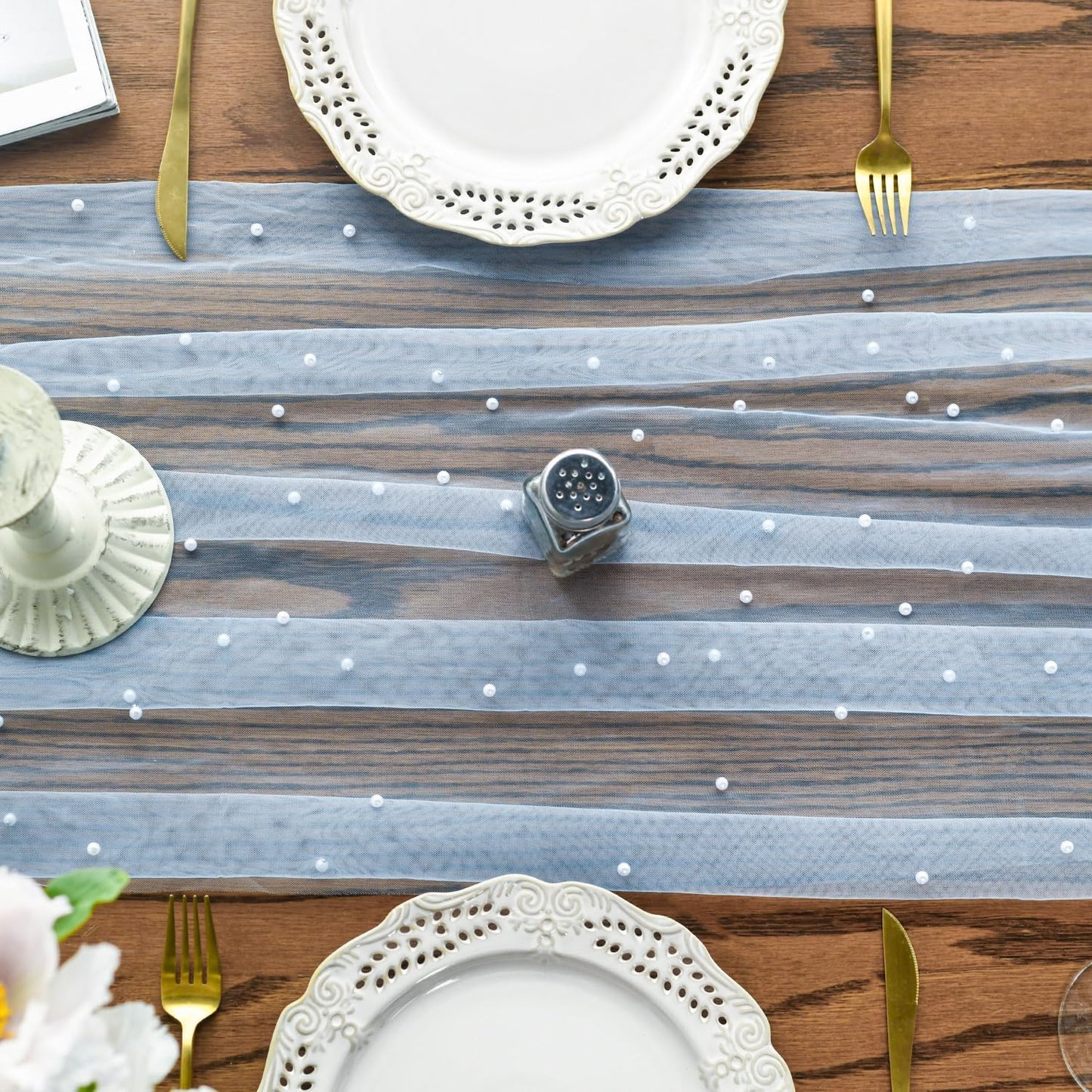 Artoid Mode Pearl Blue Gauze Table Runner 120 Inch 10FT, Seasonal Sheer Dining Holiday Wedding Birthday Baby Shower Table Decor for Home Party