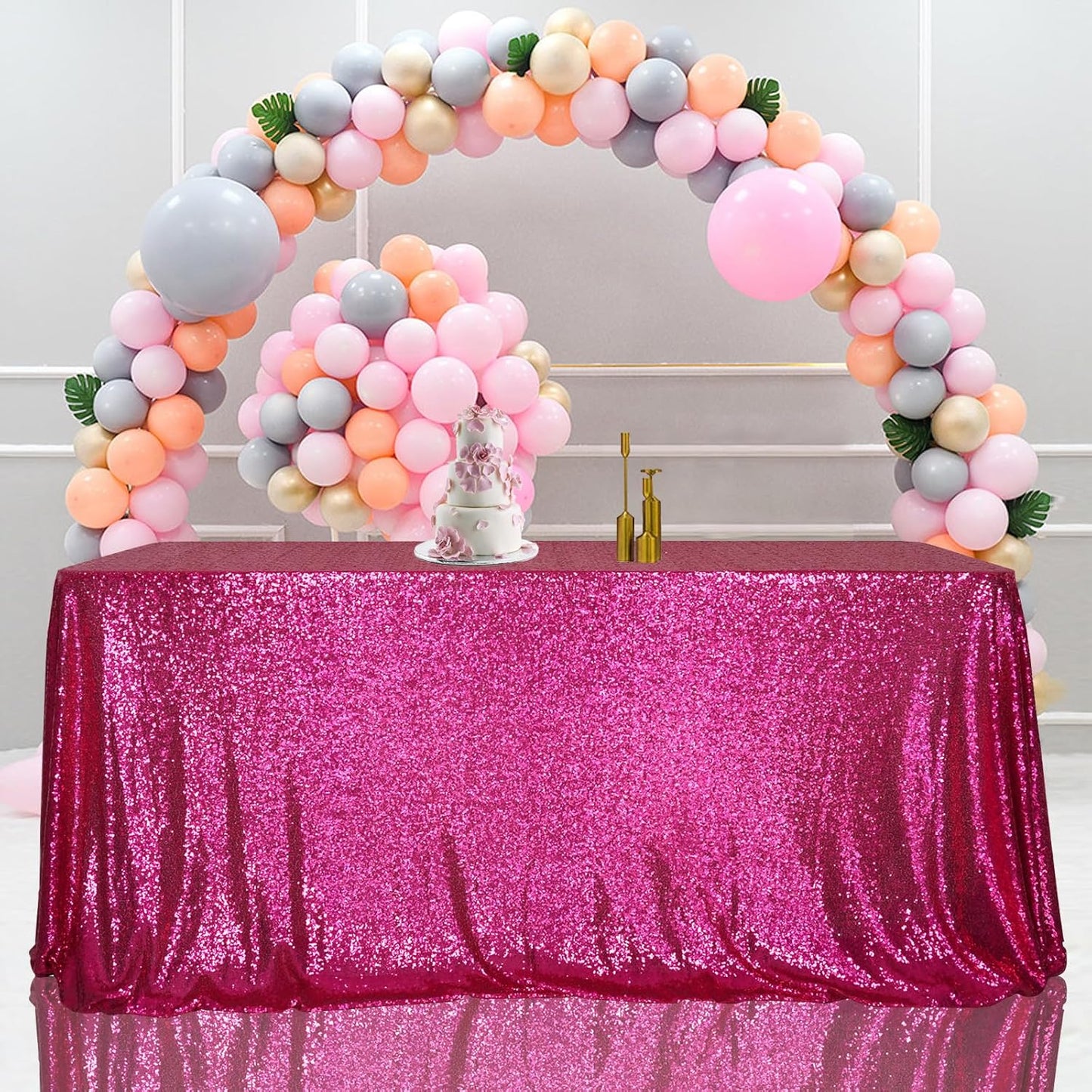 SquarePie Sequin Tablecloth 50 x 72 Inch Hot Pink Glitter Table Linen for Wedding Party