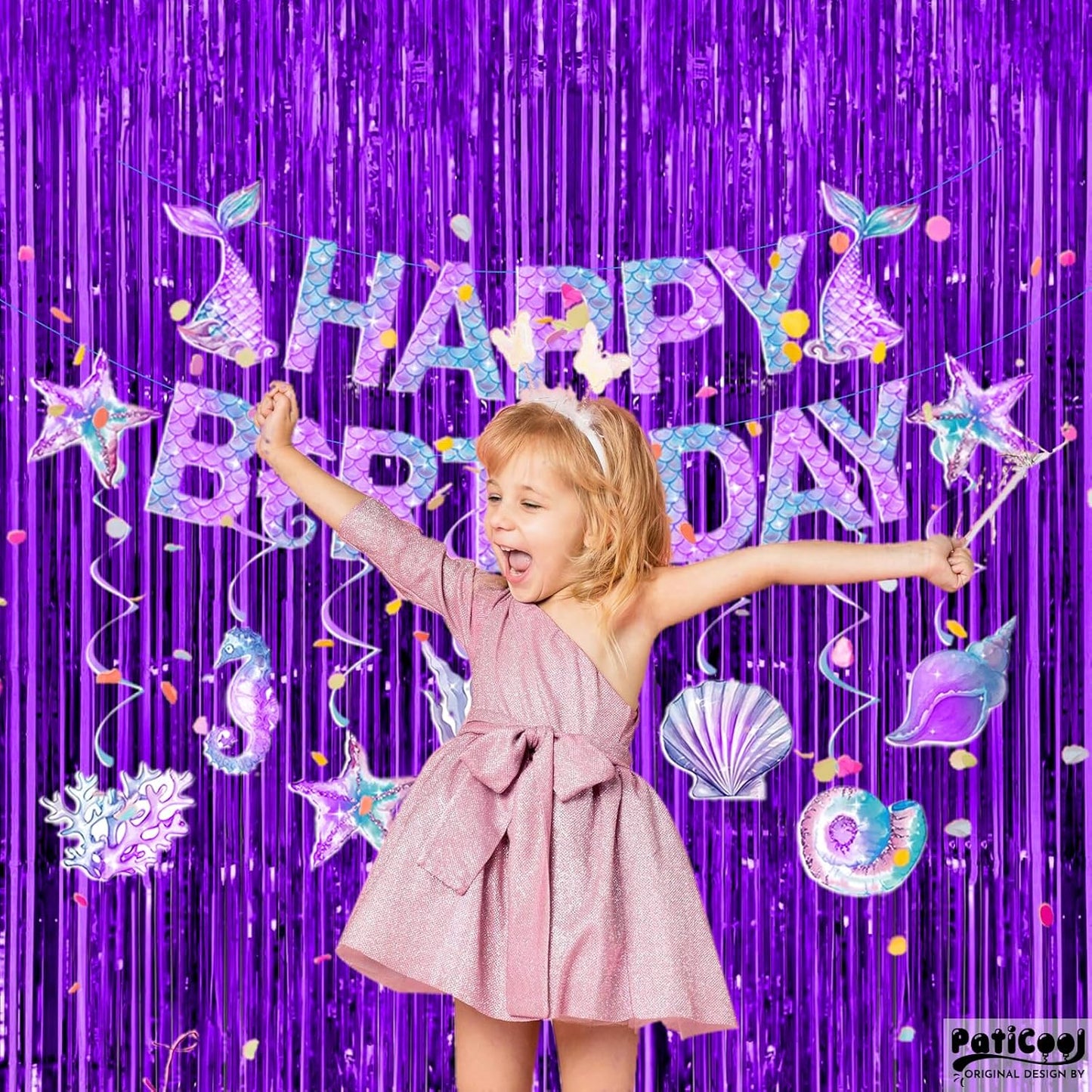Halloween Decorations Purple Streamers - Thicken 4 Pack 3.2 x 8.2 FT - Purple Tinsel Foil Fringe Curtains, Photo Booth Props Backdrops for Birthday, Halloween, Graduation Party Decorations