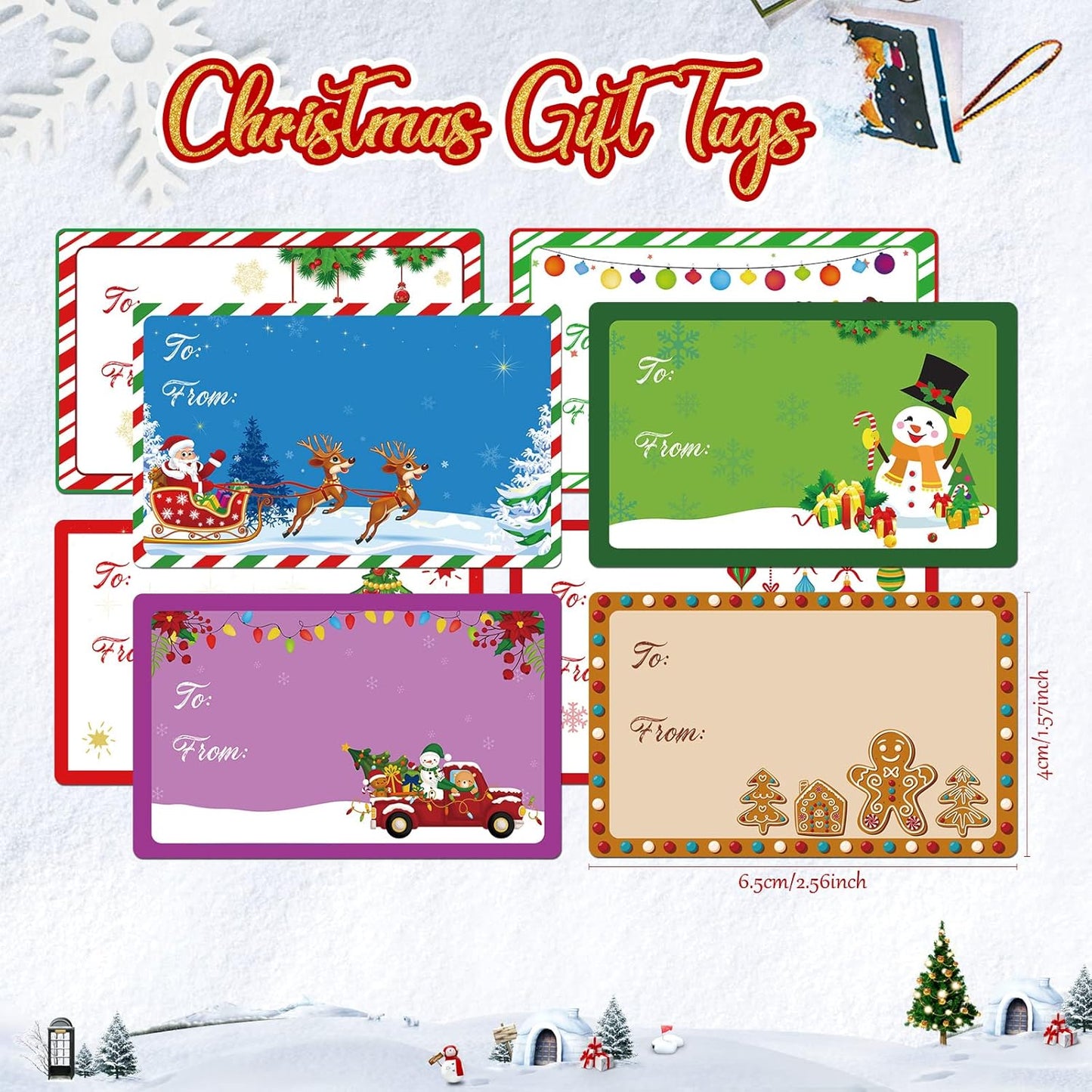 Zonon 720 Pieces Self Adhesive Christmas Gift Tag Xmas Kraft Name Tags Natural Kraft Xmas Stickers Paper Tags Labels for Christmas Decoration(Cute Style)