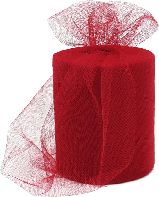 6 Inch × 100 Yards(300 Feet) Tulle Mesh Ribbon Red Tulle Fabric Ribbon Roll Netting Spool for Tutu Skirt DIY Craft Wedding Decor Party Gift Wrapping Ornaments