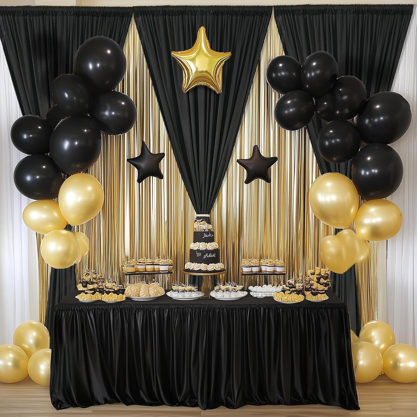 20×14ft Wrinkle Free Black Backdrop Curtain for Parties Wedding, 4 Panels 5×14ft Height Soft Silky Polyester Photo Backdrop Drapes for Birthday Graduation Photography Stage Event Background Cloth