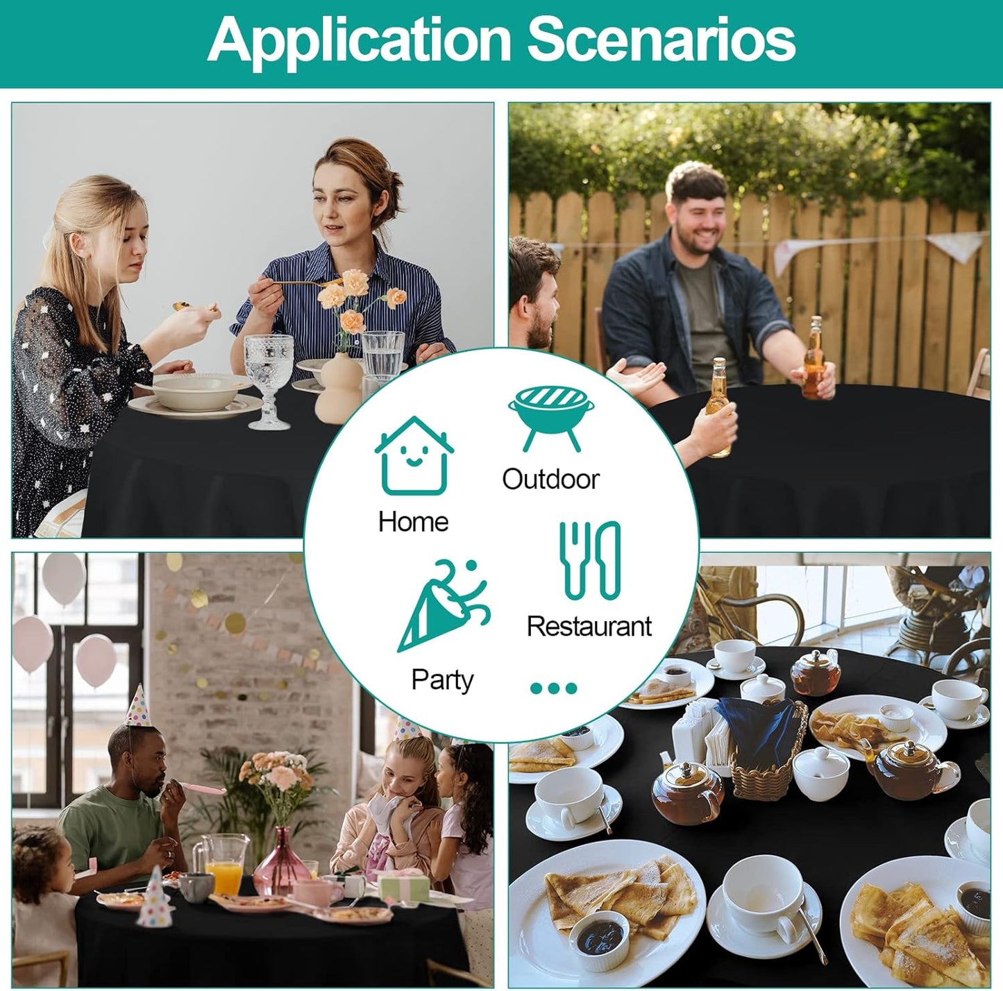 EMART Round Tablecloth Black (1 Pack) 120 inch Circular Polyester Table Cover for Wedding Decor, Birthday Party, Banquet and Formal Events