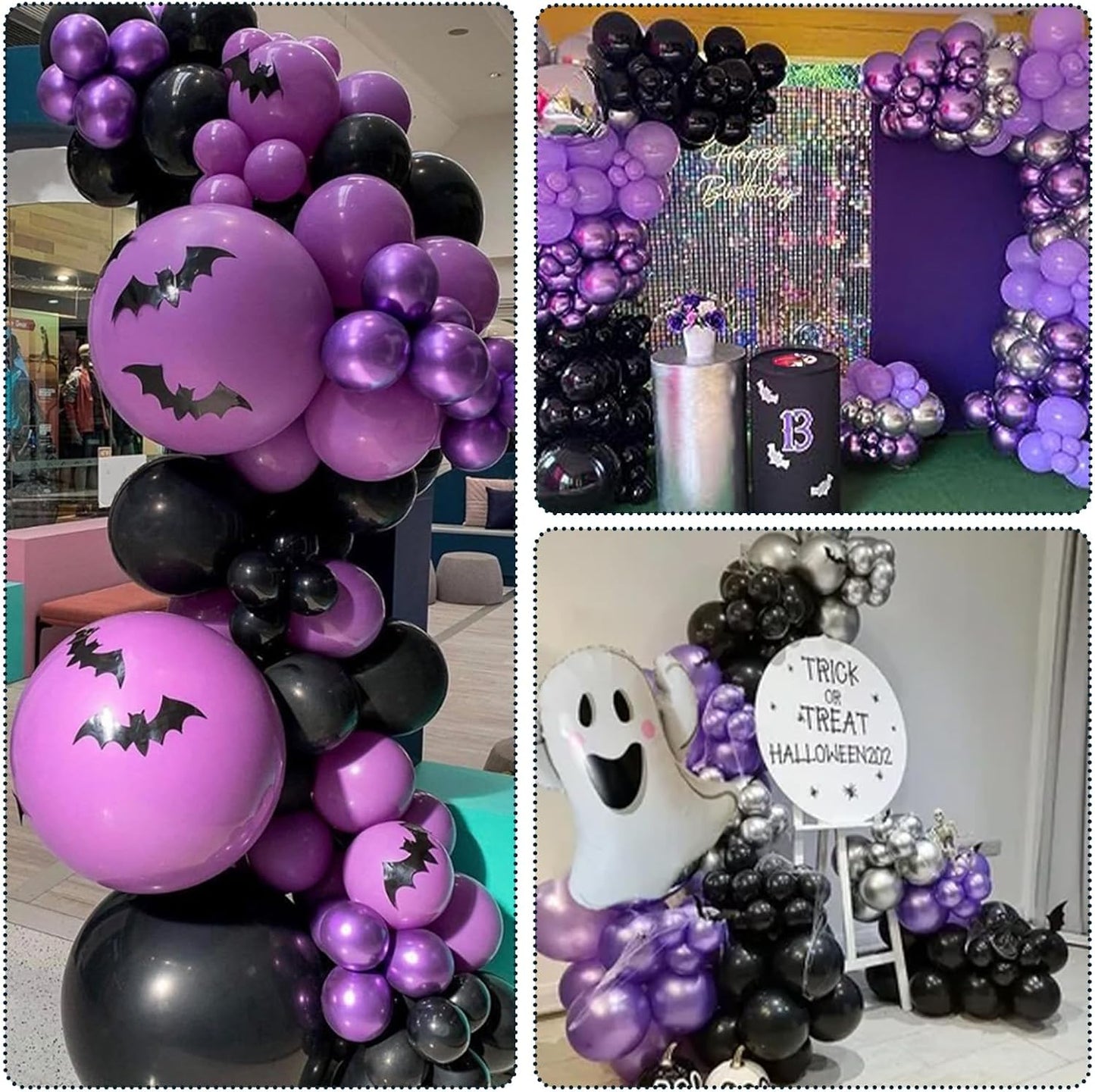 Purple and Black Balloons, 60 Packs 12 Inch Dark Purple Light Purple Black Balloons with Metallic Silver Confetti Latex Balloons for Halloween, Girls Women Birthday Wedding Party Decorations