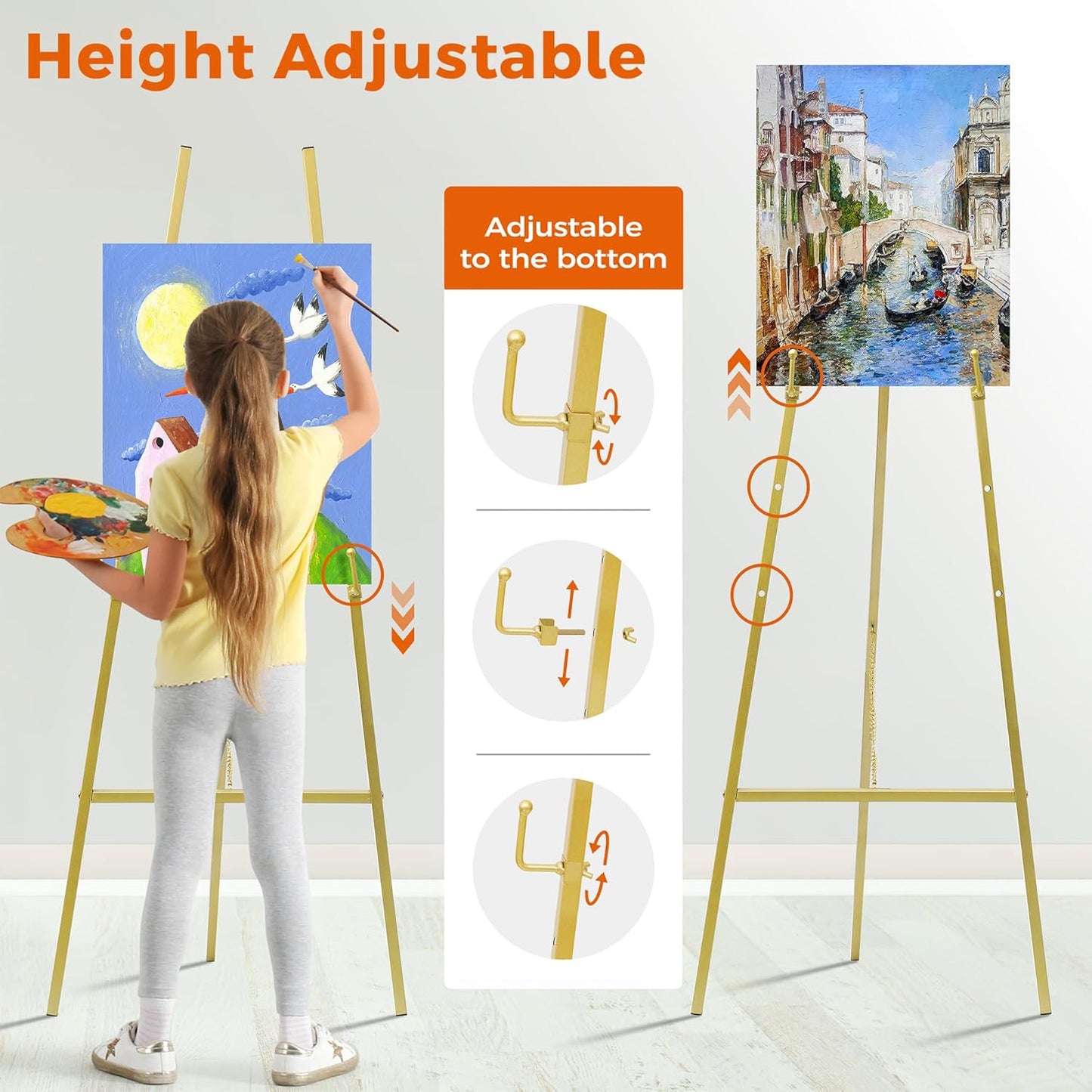 ARTASY 50" Gold Easel Stand for Wedding Signs, Posters, Portable Artist Easel for Painting Canvas, Large Display Easel for Home and Office