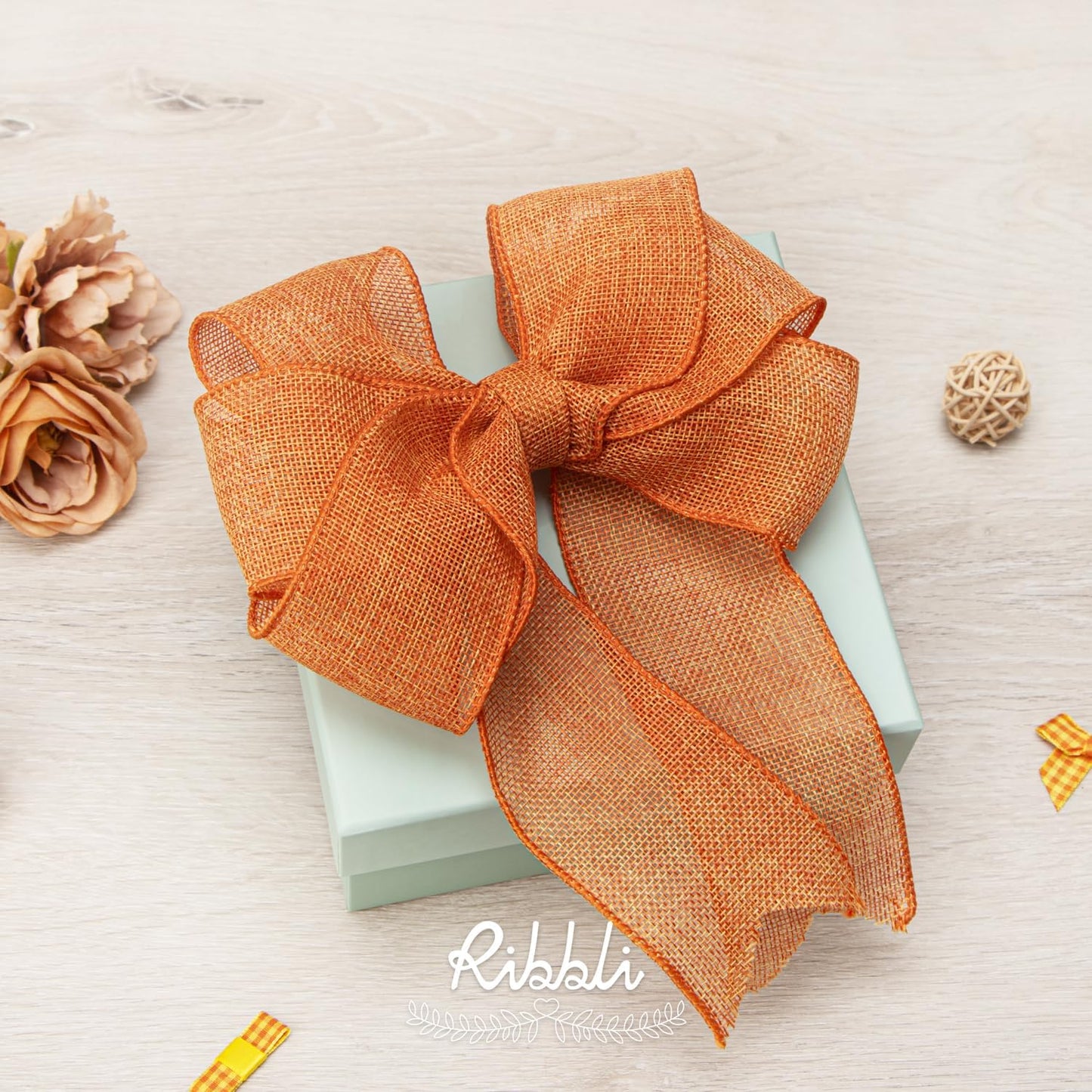 Ribbli Orange Burlap Wired Ribbon, 2-1/2” Inch x Continuous 20 Yard, Wired Edge Ribbon for Wreaths,Big Bows,Tree Decoration,Outdoor Decoration