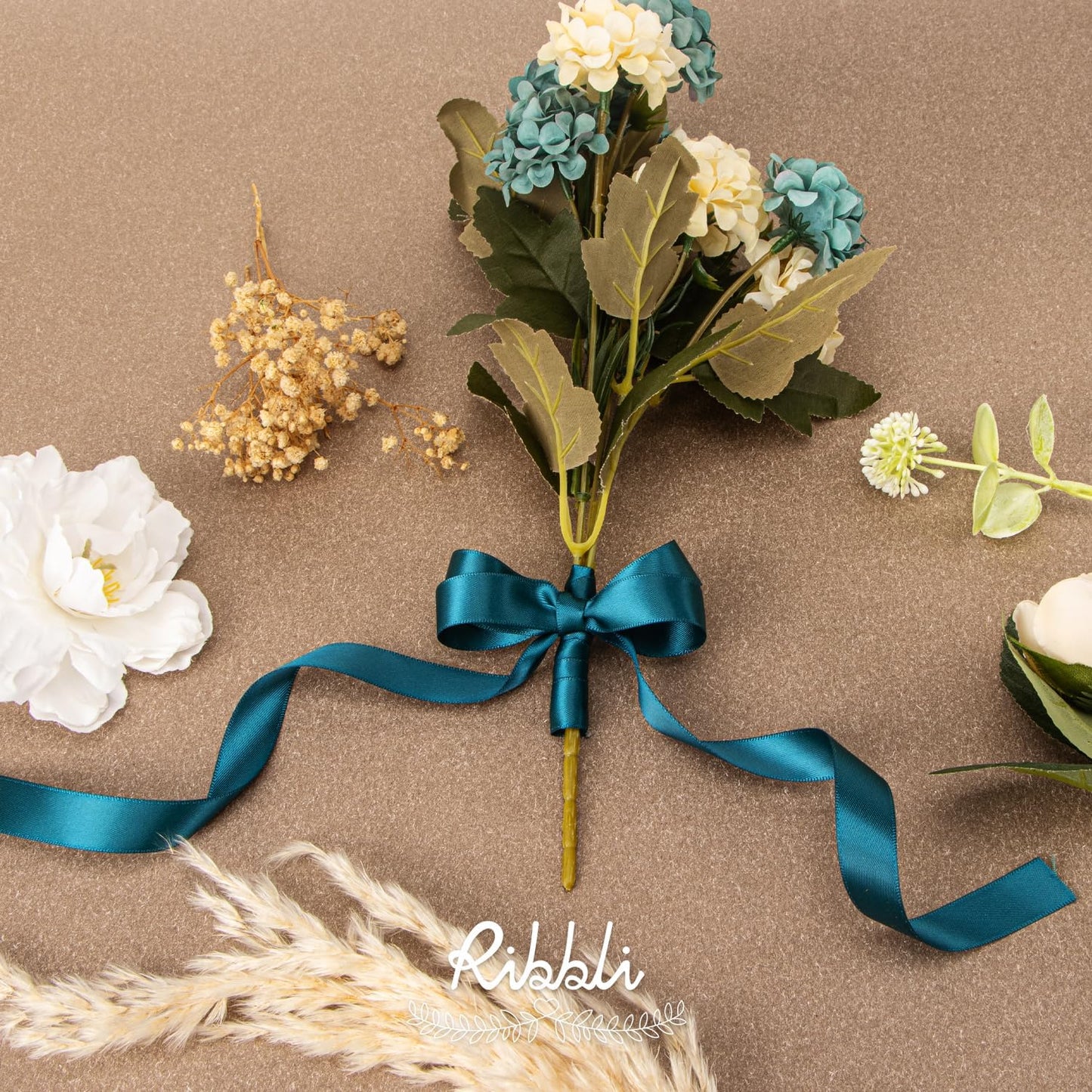 Ribbli Teal Satin Ribbon 5/8 inch x Continuous 25 Yards,Double Faced Satin Use for Craft, Gift Wrapping, Christmas Ornaments, Hair Bows, Bouquet Bows