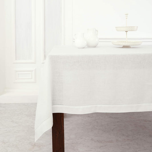 Solino Home Linen Tablecloth 60 x 108 Inch - Classic Hemstitch 100% Pure Linen White Table Cloth for Rectangle Tables - Machine Washable Tablecloth for Fall, Autumn, Halloween, Thanksgiving, Holiday