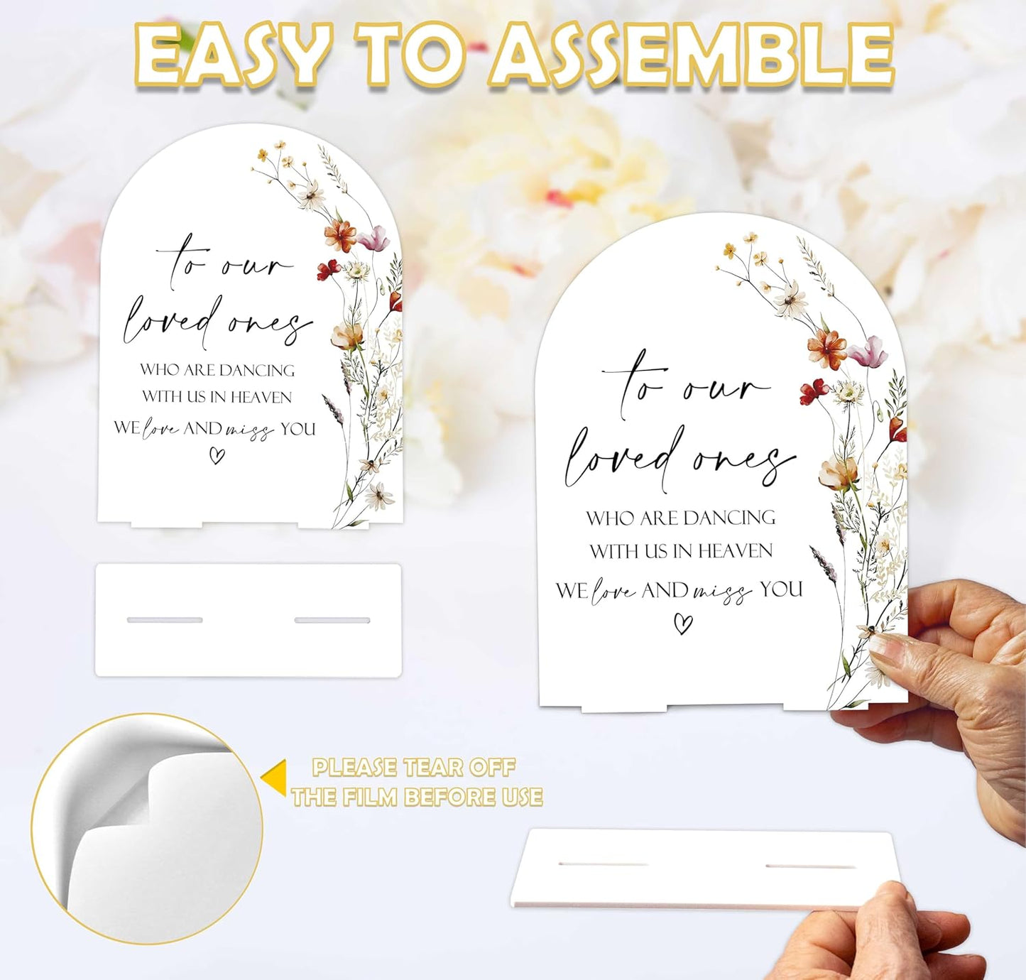 Boho Floral Wedding Memorial Sign, 6 x 8 Inch White Arch Acrylic Wedding Sign with Holder, Wedding Sign for Ceremony and Reception, Wedding Decoration, Wedding Supplies - BX11