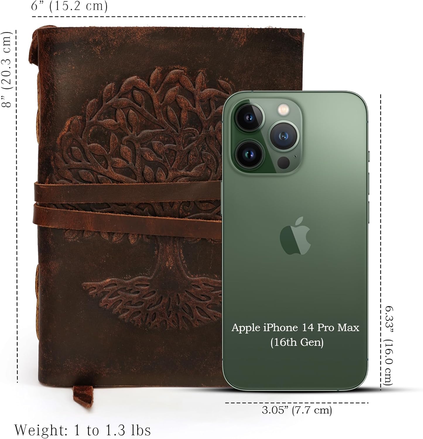 LUXEORIA Leather Journal for Women and Men, 200 Pages - 6"x8", Travel Dairy, Unlined Women's Notebook, Tree Of Life Sketchbook for Drawing, Writing- Antique Deckle Edges Handmade Paper, Vintage Brown