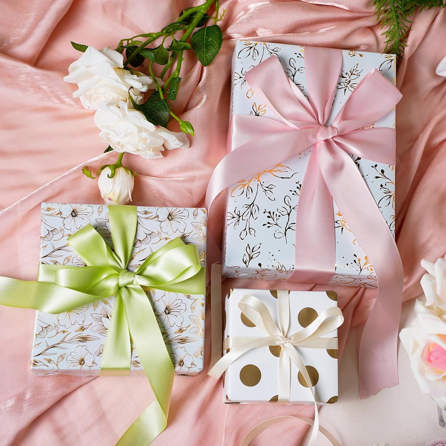 LaRibbons 1 Inch 50 Yard Double Faced Satin Ribbon,Sage Green Satin Craft Fabric Ribbon for Gift Wrapping Floral Bouquets Wedding Party Decoration