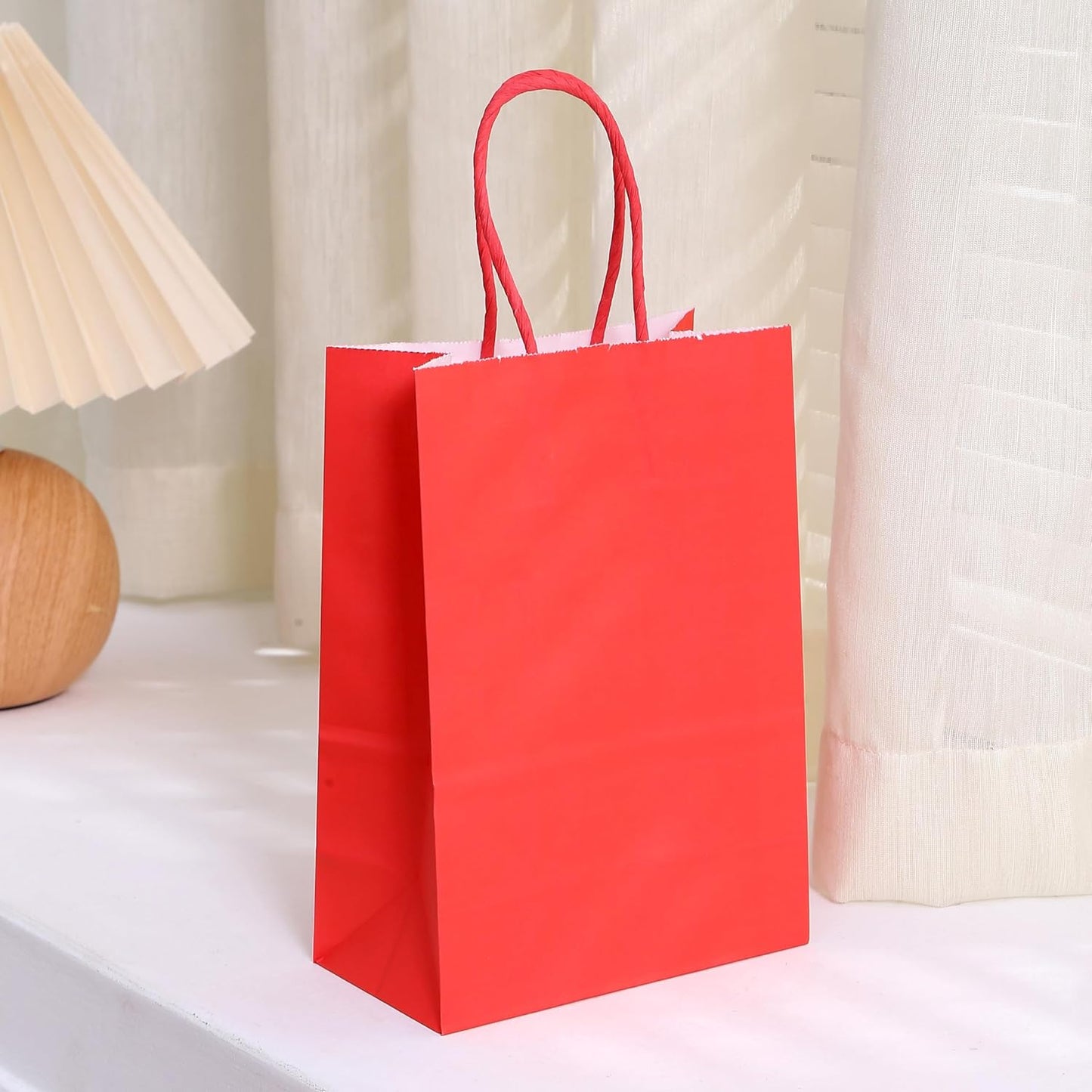 Piqiya Small Plain Kraft Paper Gift Bags with Handles - Red, 24pcs for Birthday, Wedding, Grocery, Retail, Business, Goody, Craft Bags