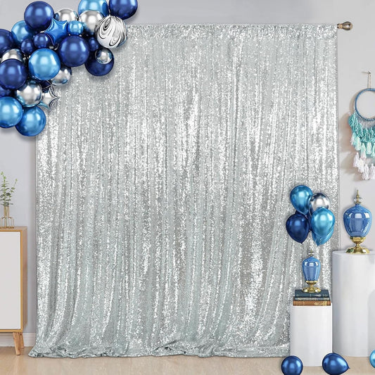 SquarePie Sequin Backdrop 6FT x 8FT Silver Curtain Background for Wedding Party Christmas
