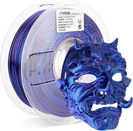 AMOLEN Silk PLA 3D Printer Filament, Shiny Multicolor Rainbow PLA Filament 1.75mm, Fast Color Change PLA 3D Printing Filament for Most FDM 3D Printer, Black Blue Purple, 1kg (2.2lbs)