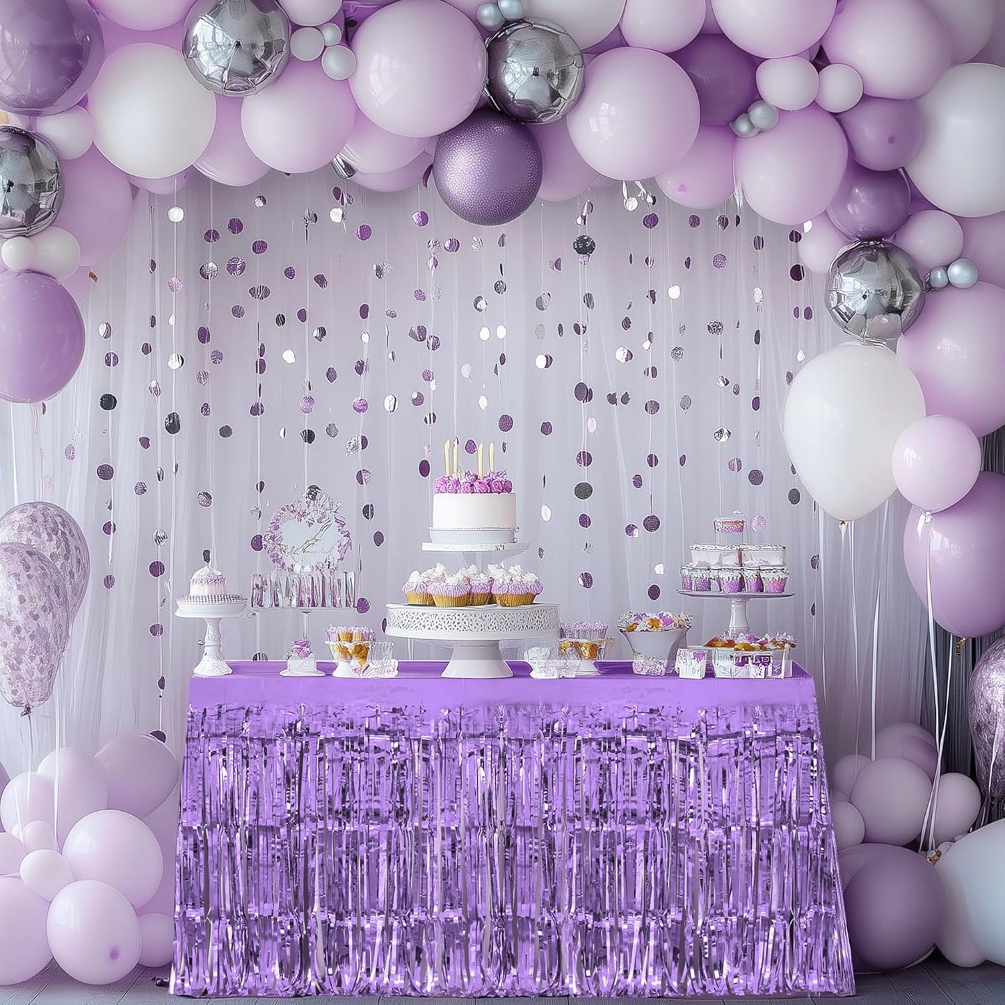 4 Pack Blue Lime Green Purple Series Table Skirts, 29x108" Metallic Foil Tinsel Fringe Table Skirt for Rectangle Tables Streamer Curtains Backdrop, Party Decorations for Birthdays, Weddings, Holidays