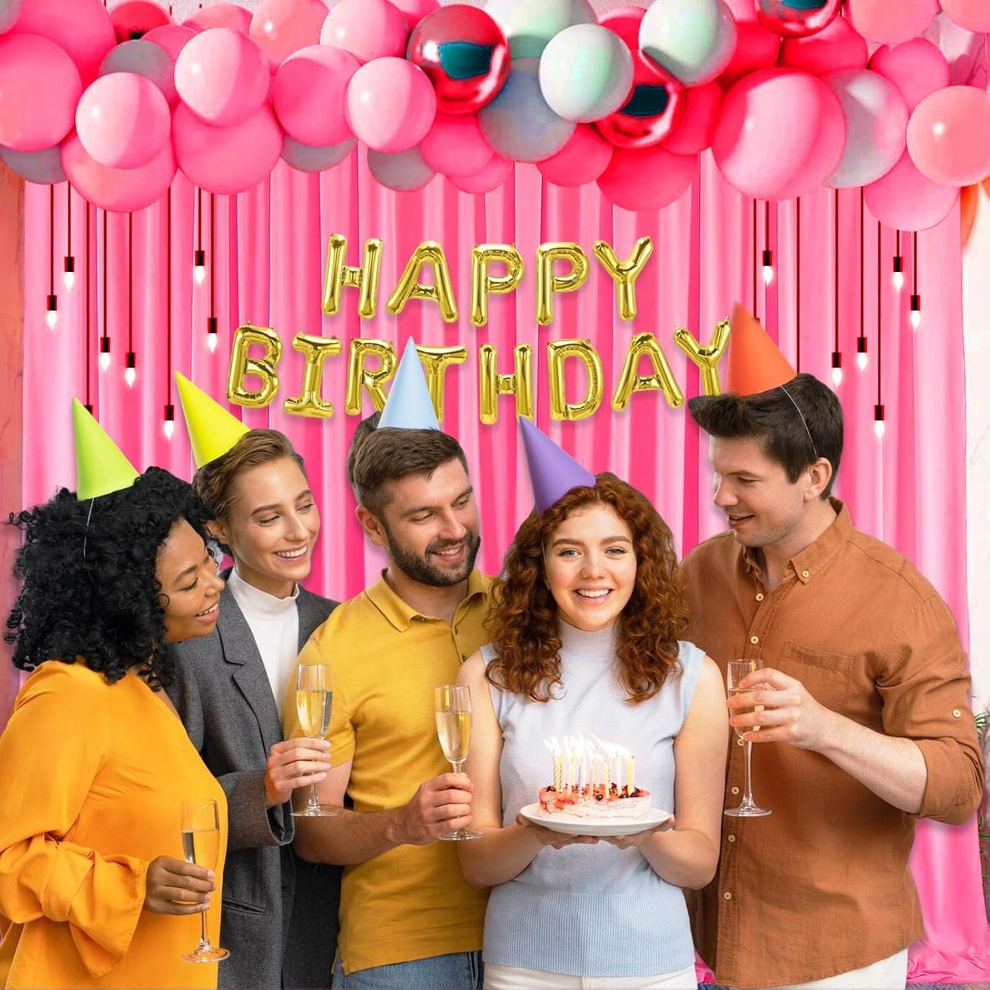 10 x 7 Feet Fluorescent Pink Backdrop Curtain for Partie, Background Curtains for Photoshoot, Birthday, Wedding, Halloween, Thanksgiving, Christmas Day, New Year Party Decorations 5Ft x 7Ft, 2 Panels