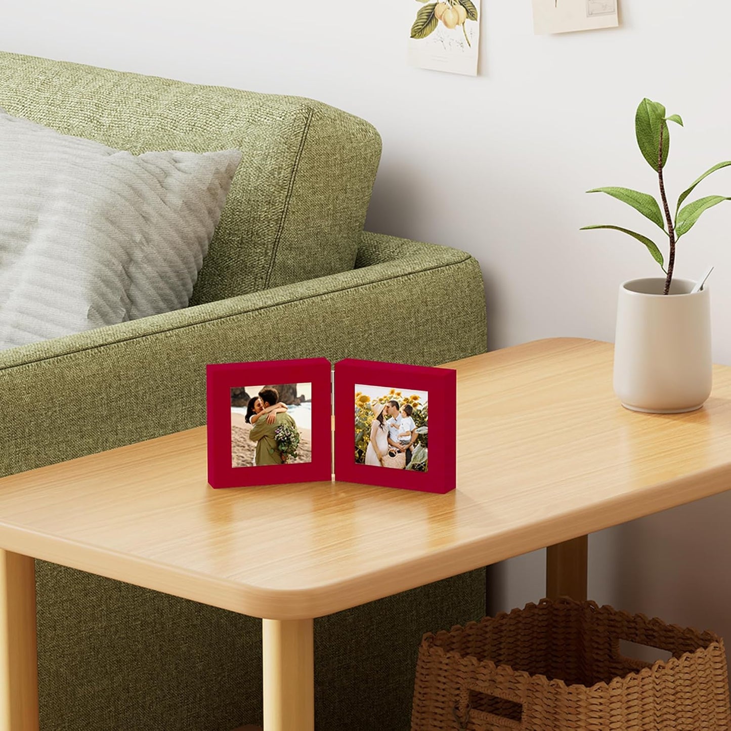 decorUhome Double 4x4 Picture Frame Vertical, Engineered Wood Bifold Photo Frame with Plexiglass for Tabletop Display, 4x4, Red