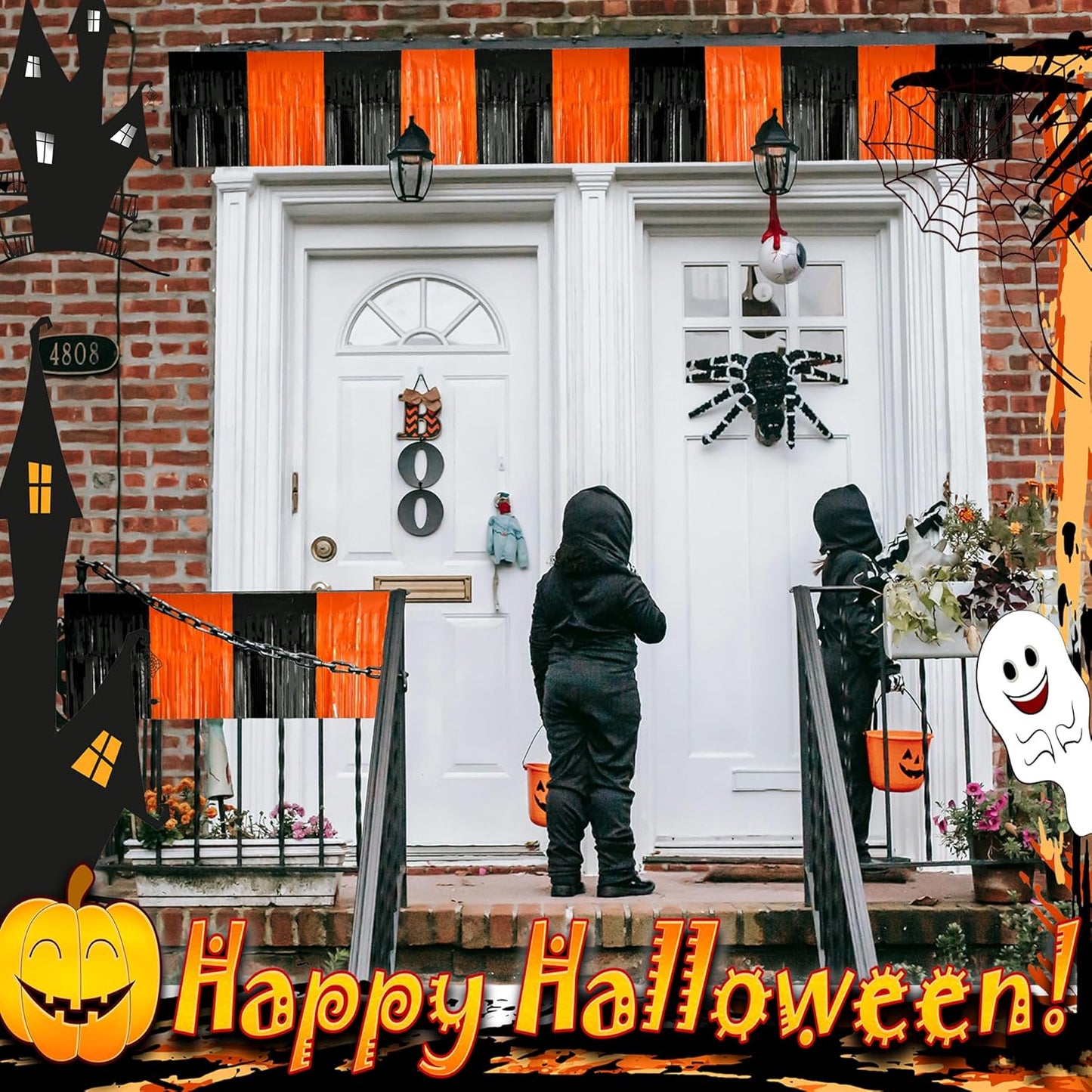 4 Pack 10 Feet Black Orange Halloween Parade Float Decorations for Trailer Car, Foil Fringe Tinsel Streamers Banner Garland for Halloween Graduation Homecoming Party Decoration (Black Orange)